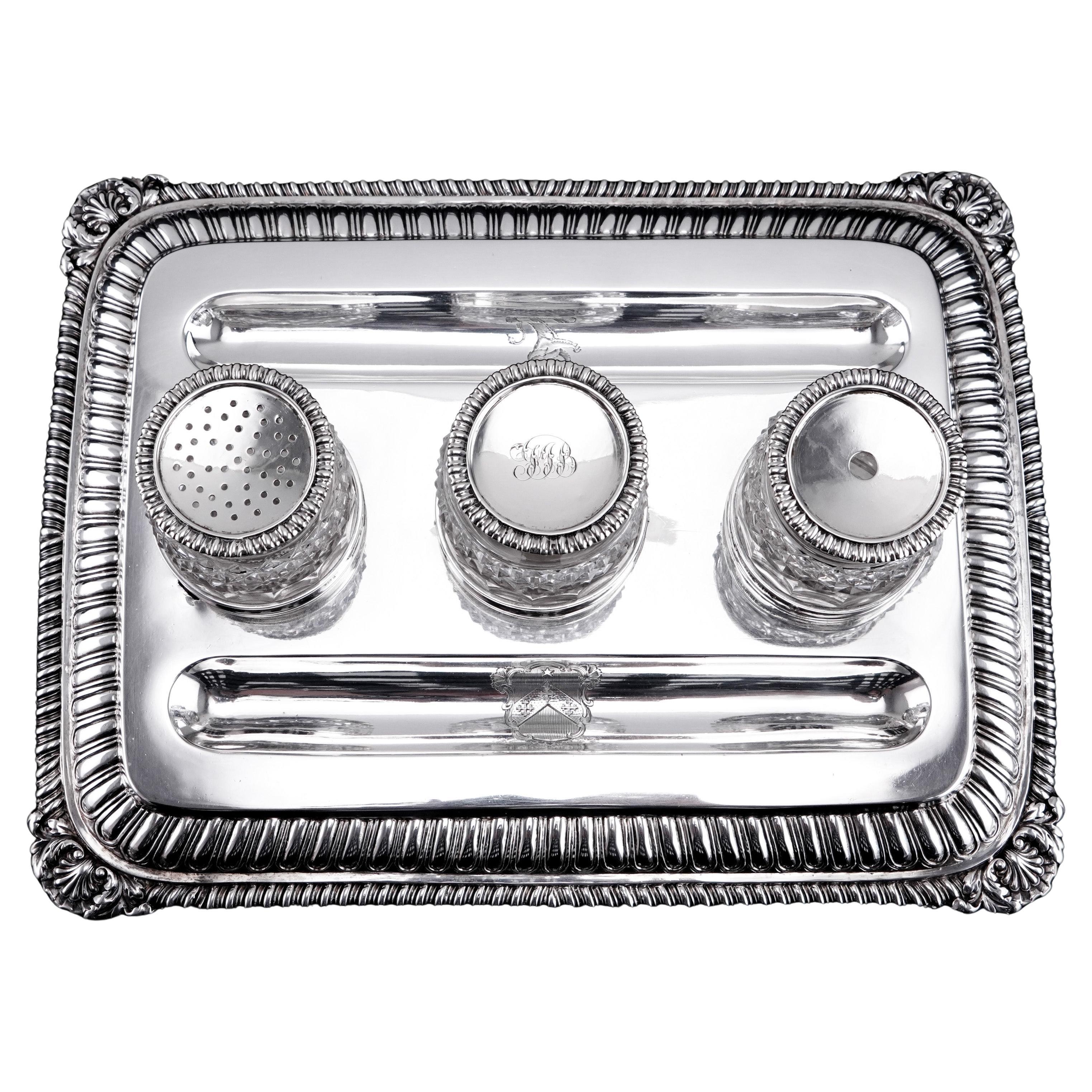 Antique Georgian Solid Silver Inkstand (1kg+) Regency Design London 1813 en venta