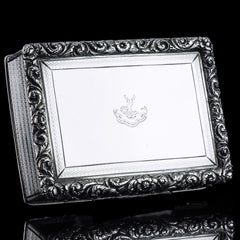 Antique Georgian Solid Silver Large Snuff Box Floral Chased Border - 1832