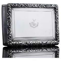 Antique Georgian Solid Silver Large Snuff Box Floral Chased Border - 1832