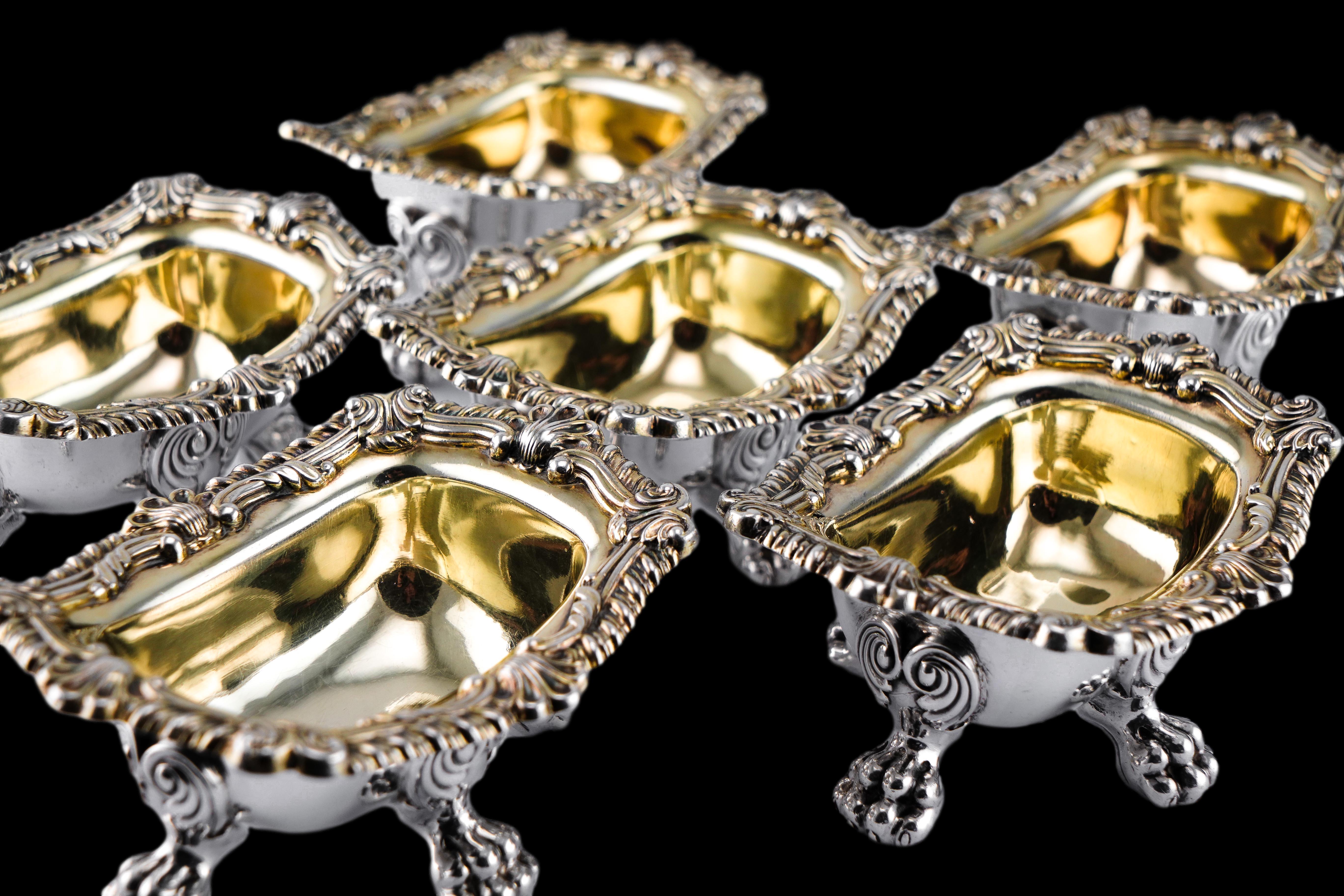 Antique Georgian Solid Silver Salt Cellars Set of 6 Regency Design - 1814/16 im Angebot 5