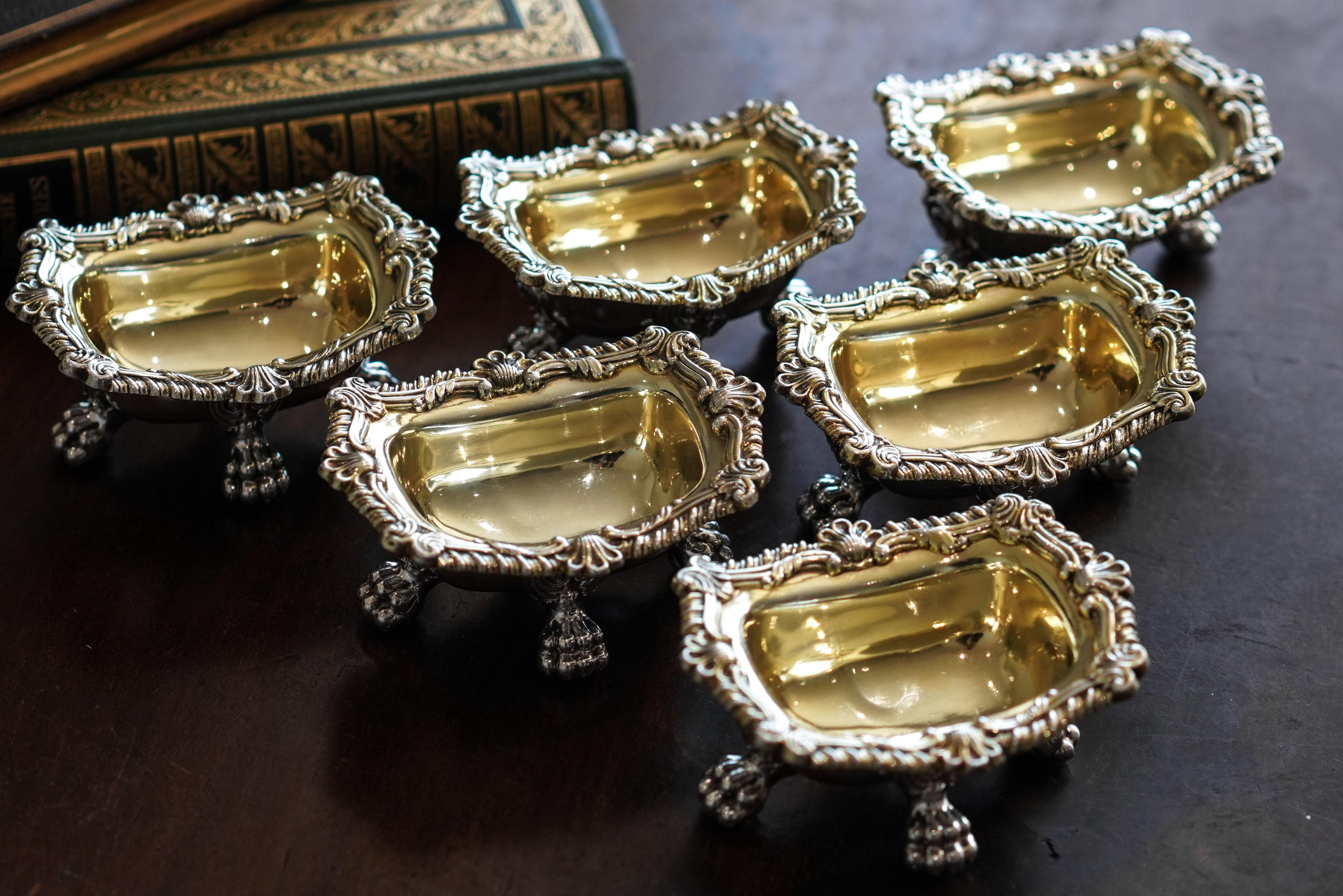 Antique Georgian Solid Silver Salt Cellars Set of 6 Regency Design - 1814/16 im Angebot 7
