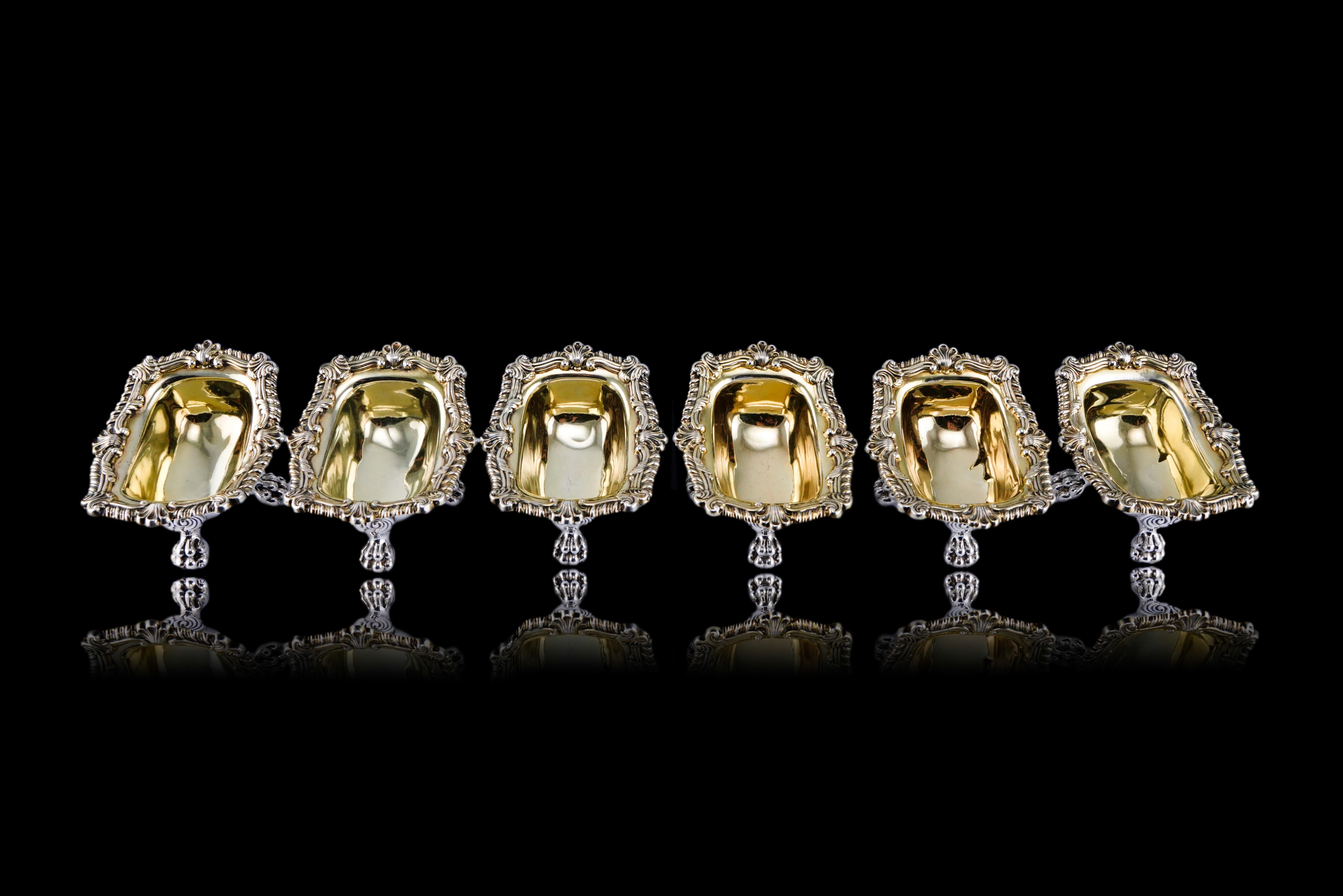 Antique Georgian Solid Silver Salt Cellars Set of 6 Regency Design - 1814/16 im Angebot 10
