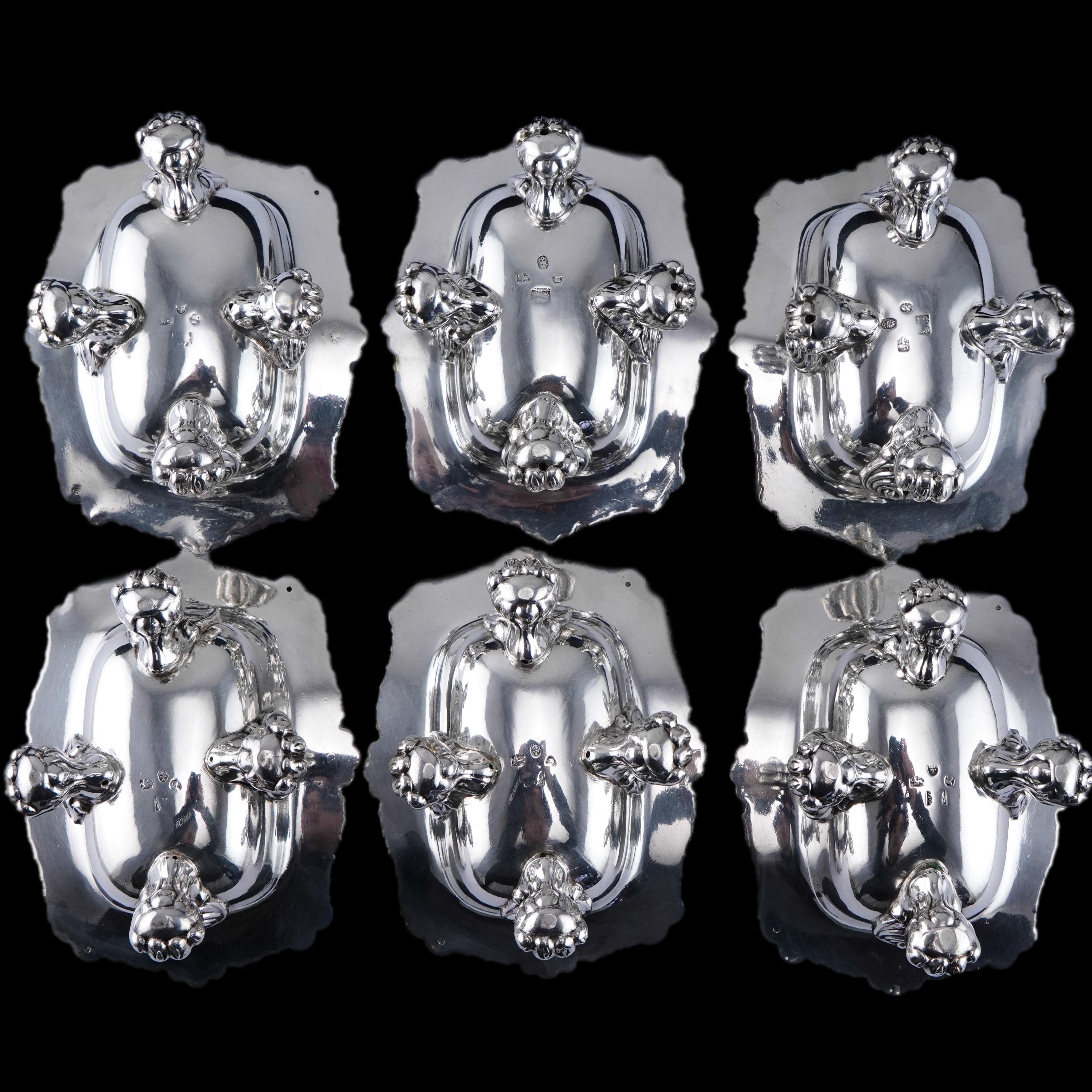 Antique Georgian Solid Silver Salt Cellars Set of 6 Regency Design - 1814/16 im Angebot 11