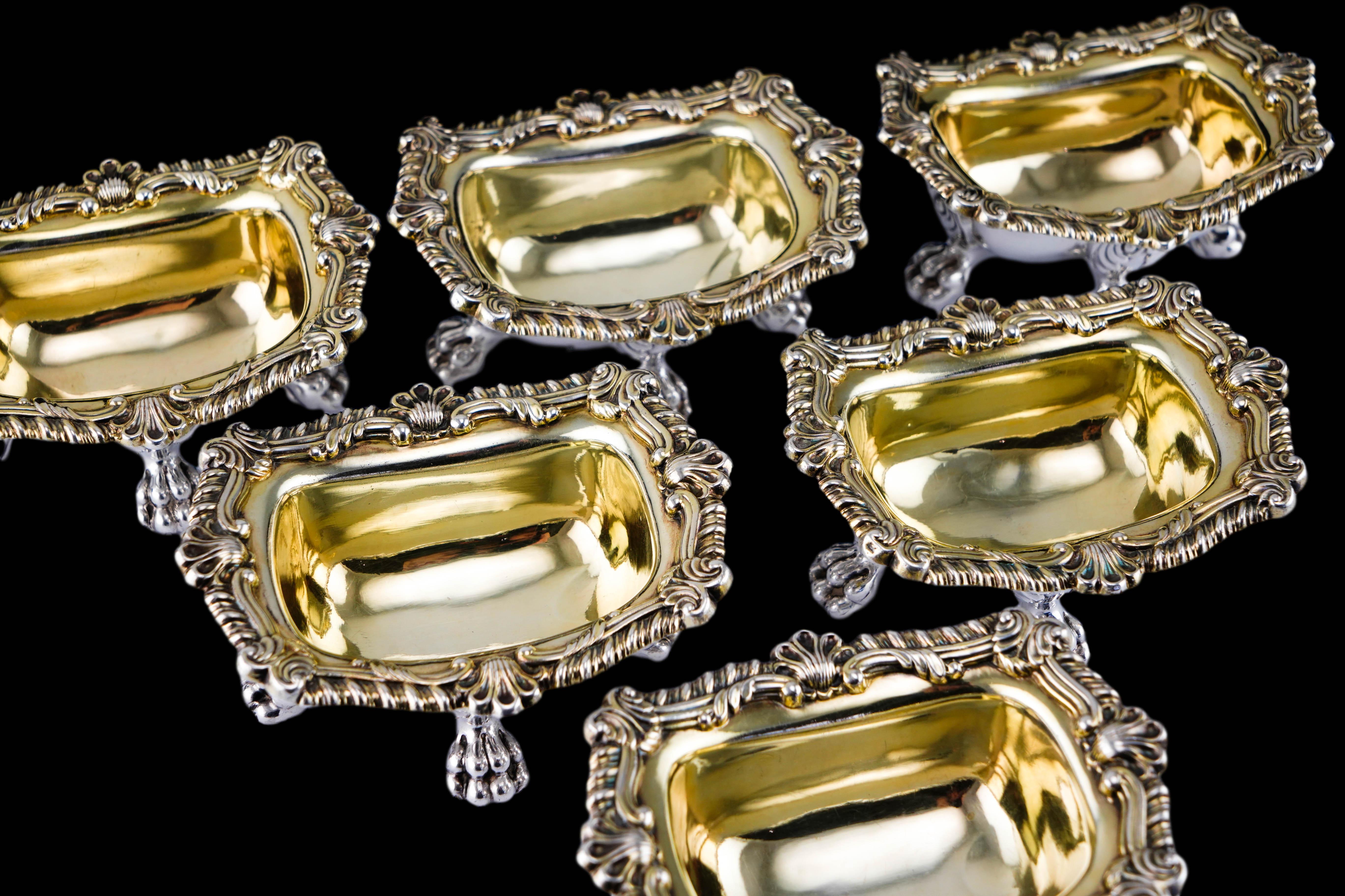 Antique Georgian Solid Silver Salt Cellars Set of 6 Regency Design - 1814/16 im Zustand „Gut“ im Angebot in London, GB