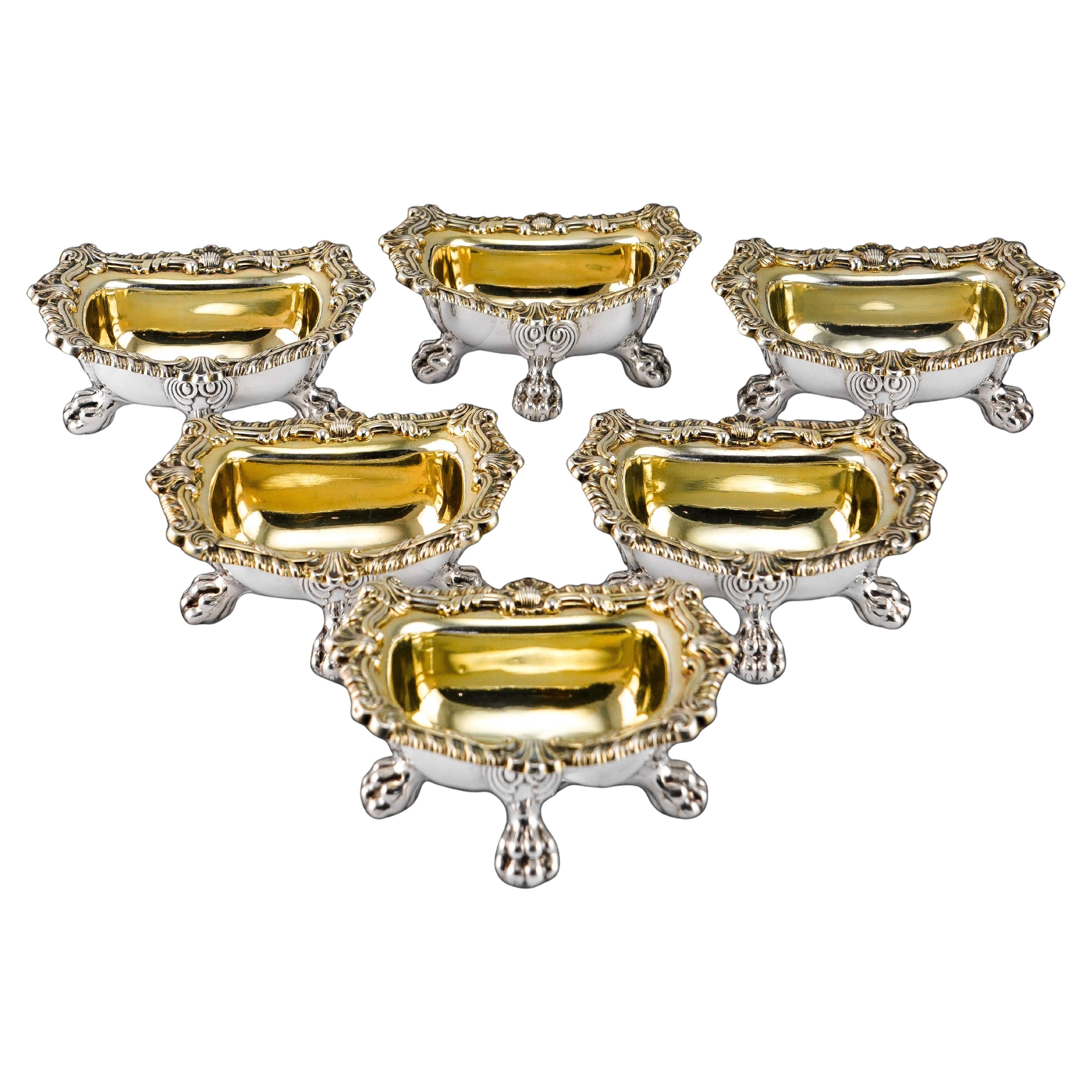 Antique Georgian Solid Silver Salt Cellars Set of 6 Regency Design - 1814/16 im Angebot