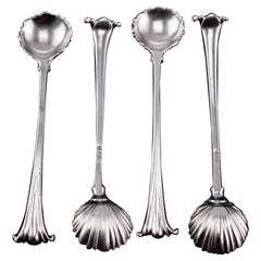 Antique Georgian Solid Silver Set of 4 Salt Spoons Onslow Pattern, C.1760