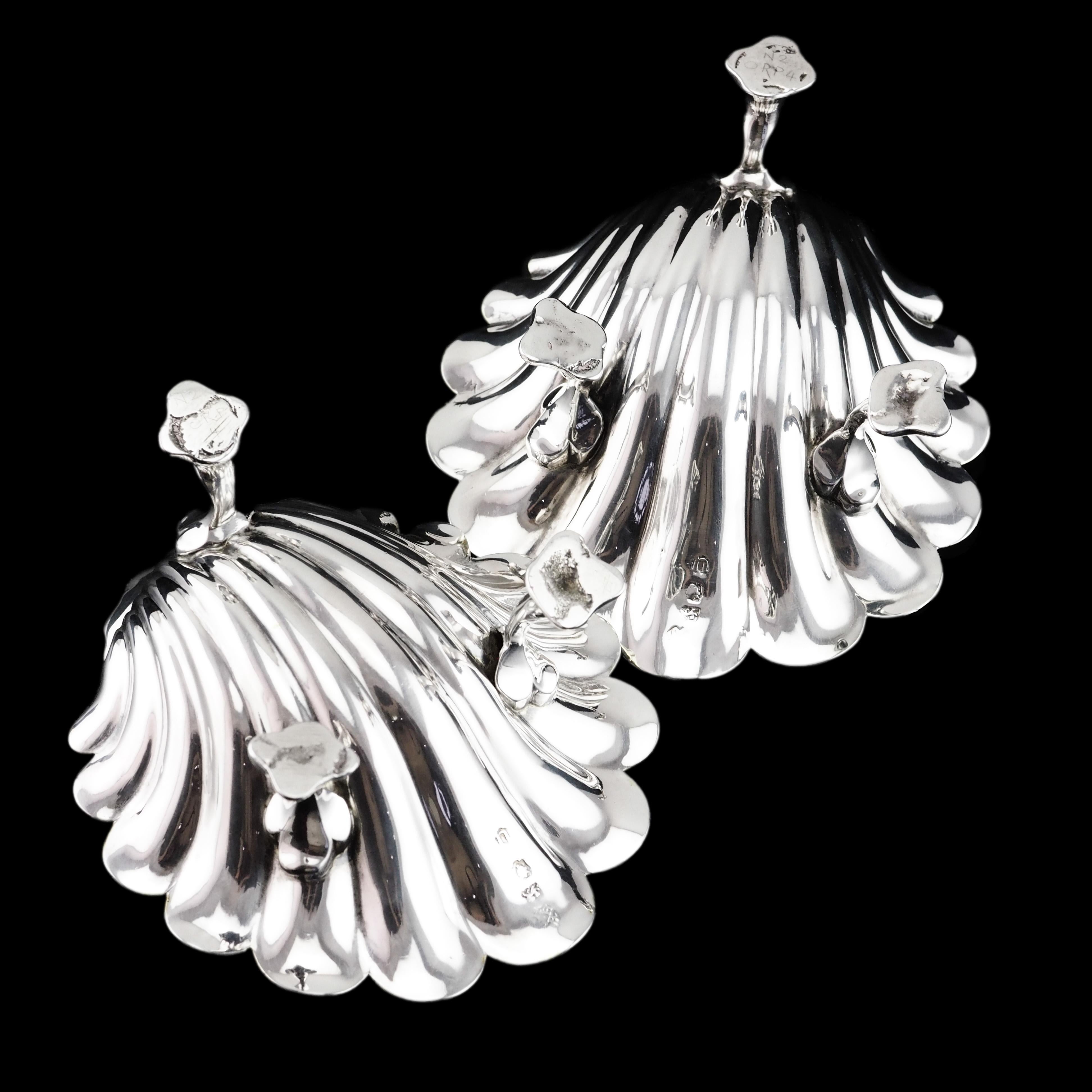 Antique Georgian Solid Silver Shell Salt/Butter Dishes Rococo & Scalloped 1755 For Sale 7