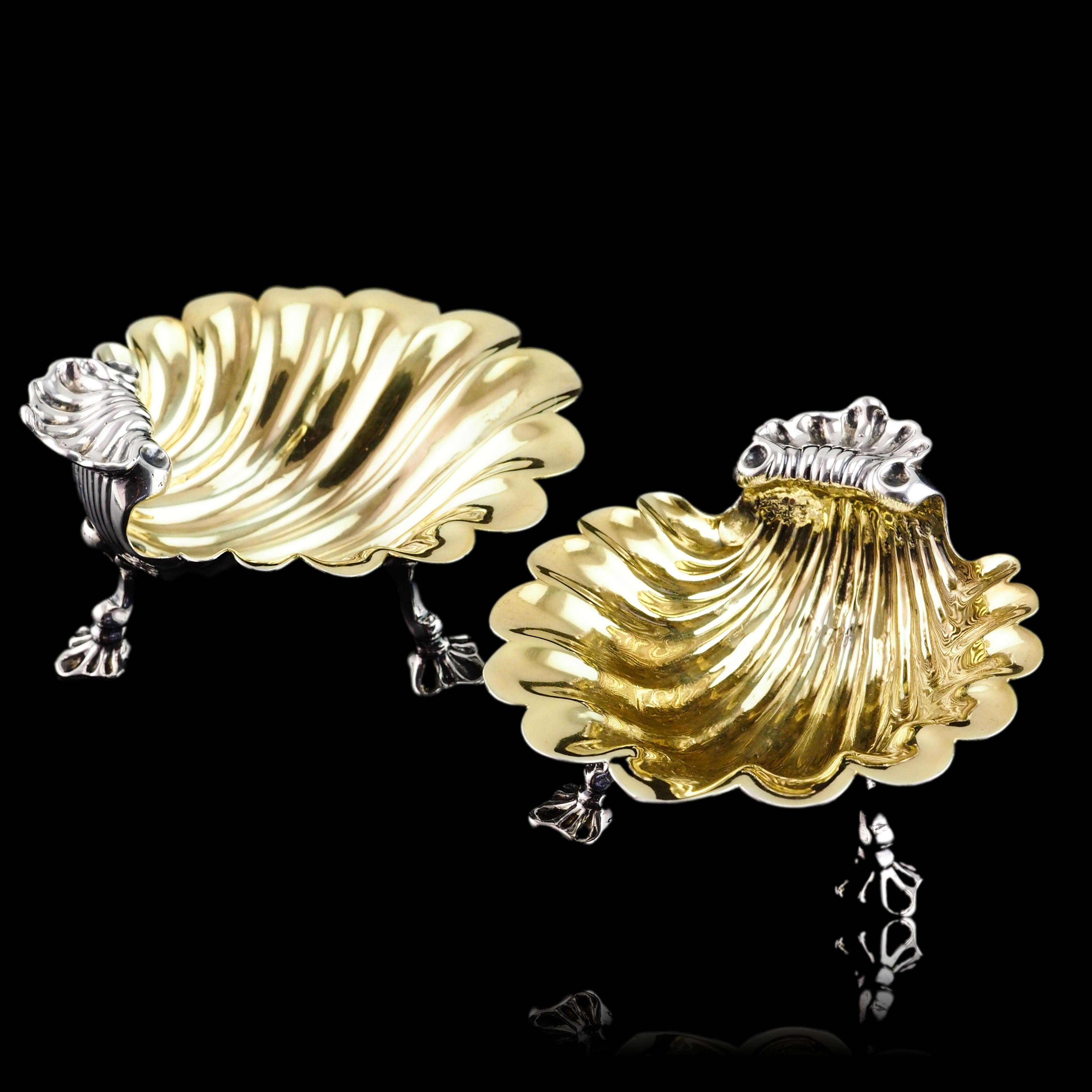 Antique Georgian Solid Silver Shell Salt/Butter Dishes Rococo & Scalloped 1755 For Sale 8