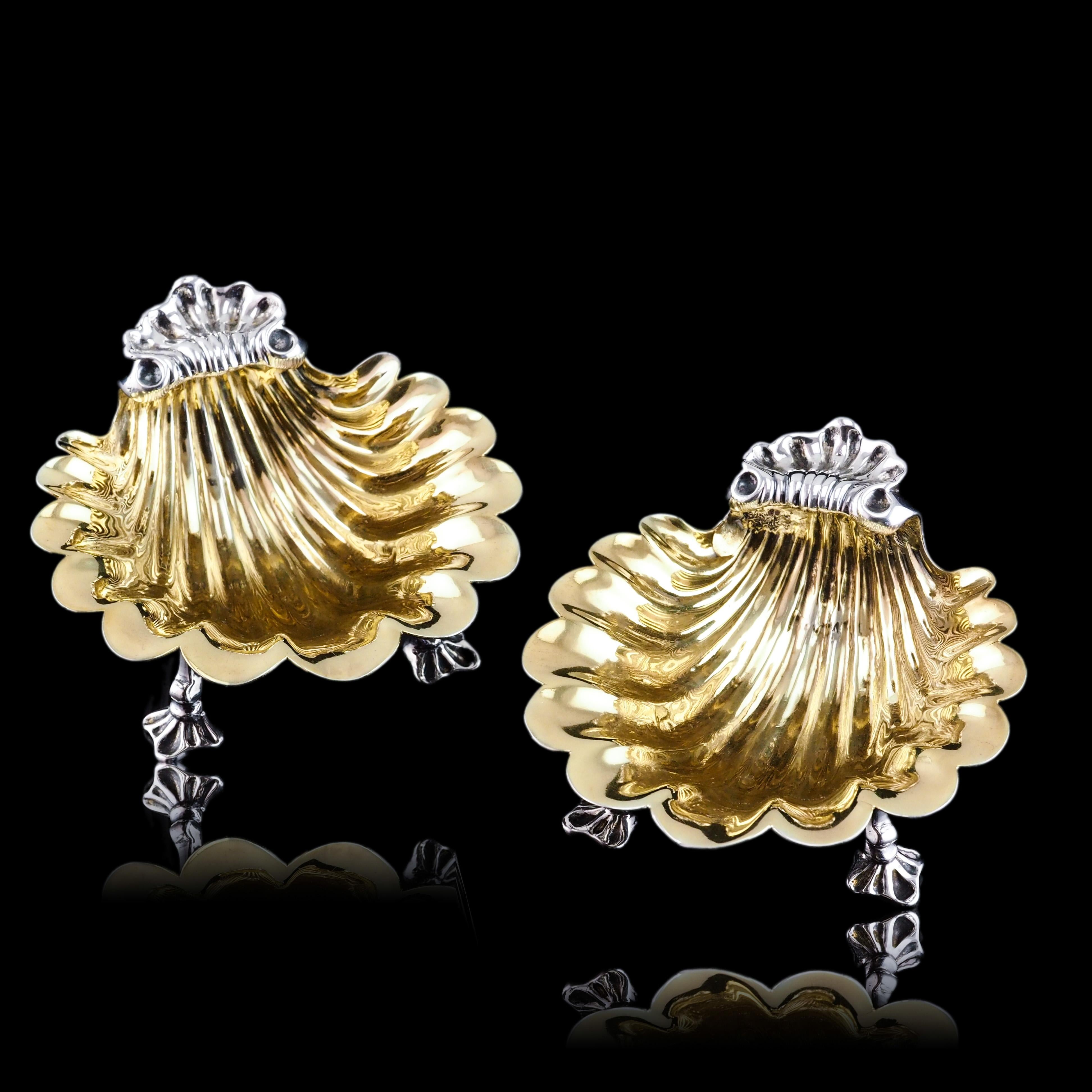 Antique Georgian Solid Silver Shell Salt/Butter Dishes Rococo & Scalloped 1755 For Sale 1
