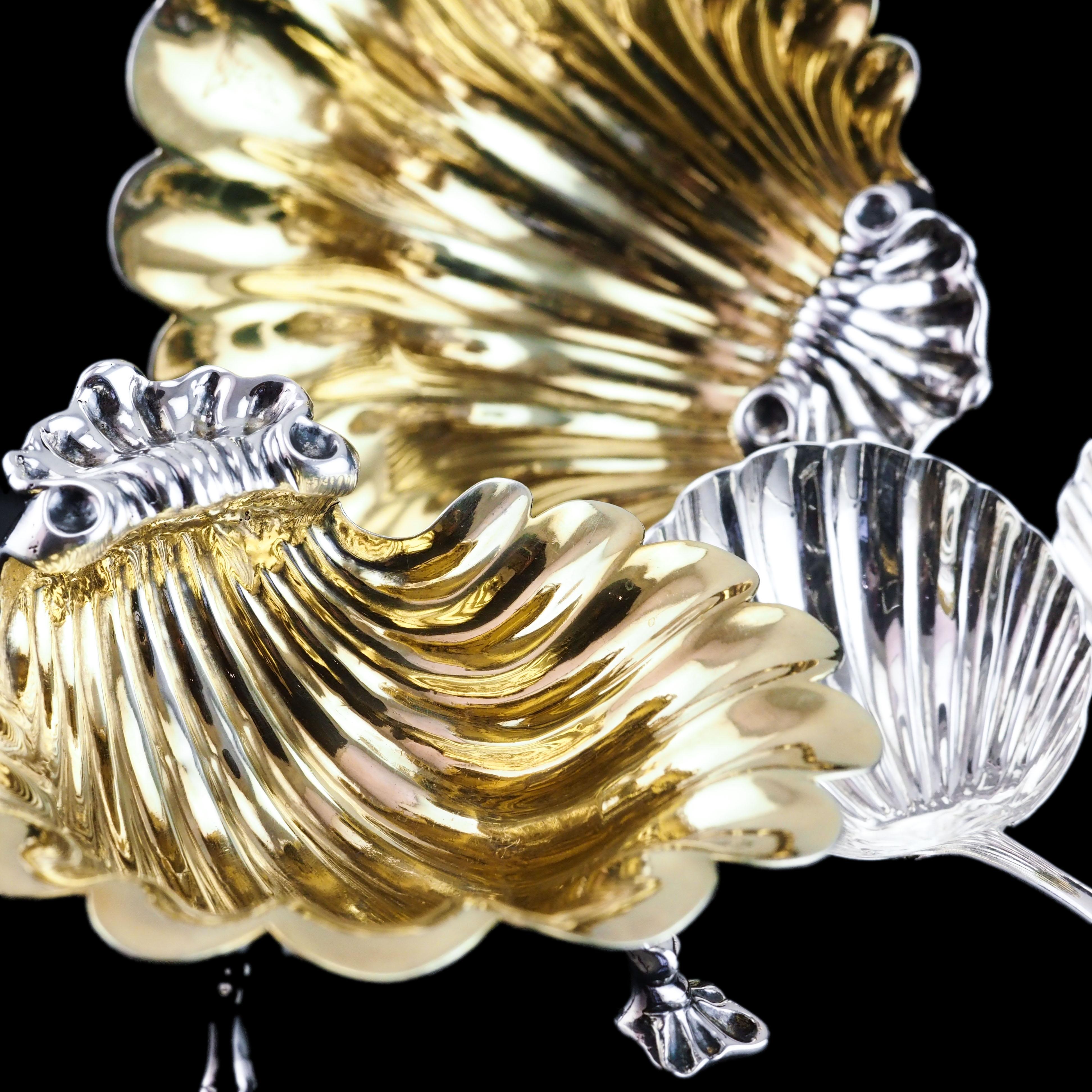 Antique Georgian Solid Silver Shell Salt/Butter Dishes Rococo & Scalloped 1755 For Sale 3