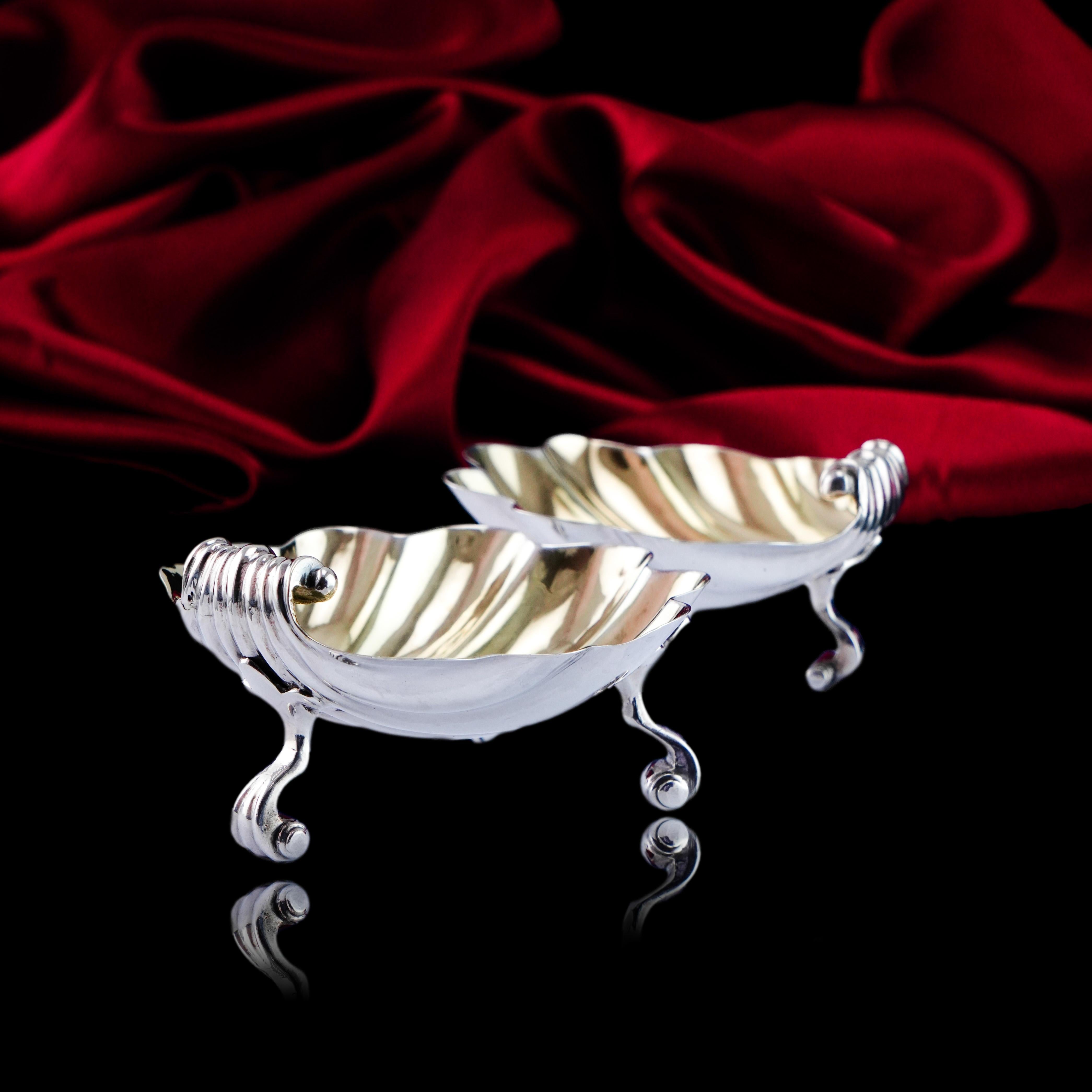Antique Georgian Solid Silver Shell Salts/Butter Dishes Edward Farrell 1830 For Sale 11