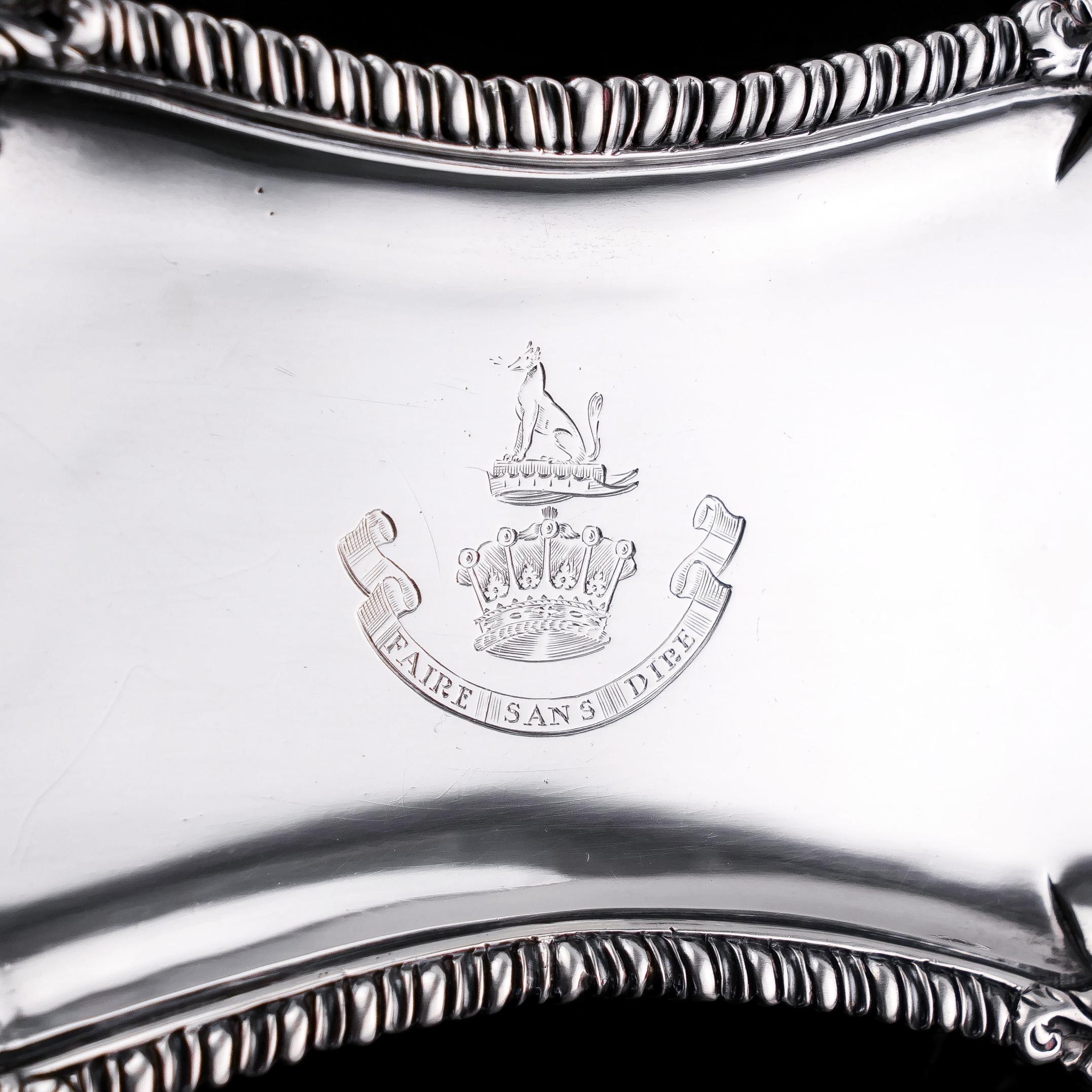 British Antique Georgian Solid Silver Snuffer / Pen Tray Salver, Earl of Ilchester, 1774