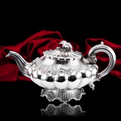 Antique Georgian Solid Silver Teapot 'Melon Shape' Sea Spume Barnard 1830