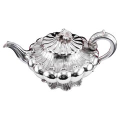 Antique Georgian Solid Silver Teapot 'Melon Shape' Sea Spume Barnard 1830