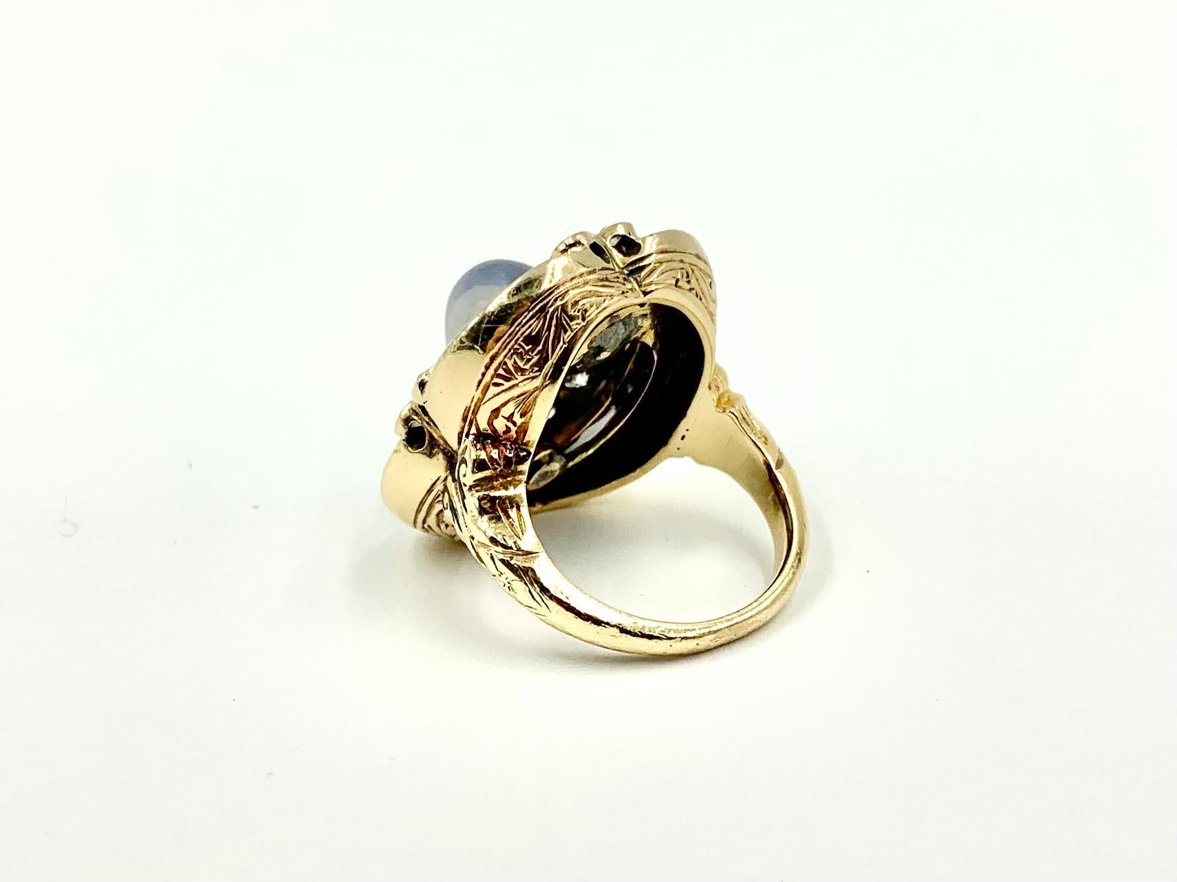 Antique Georgian Star Sapphire Diamond Guilloche Enamel 14K Gold Ring Circa 1830 For Sale 1
