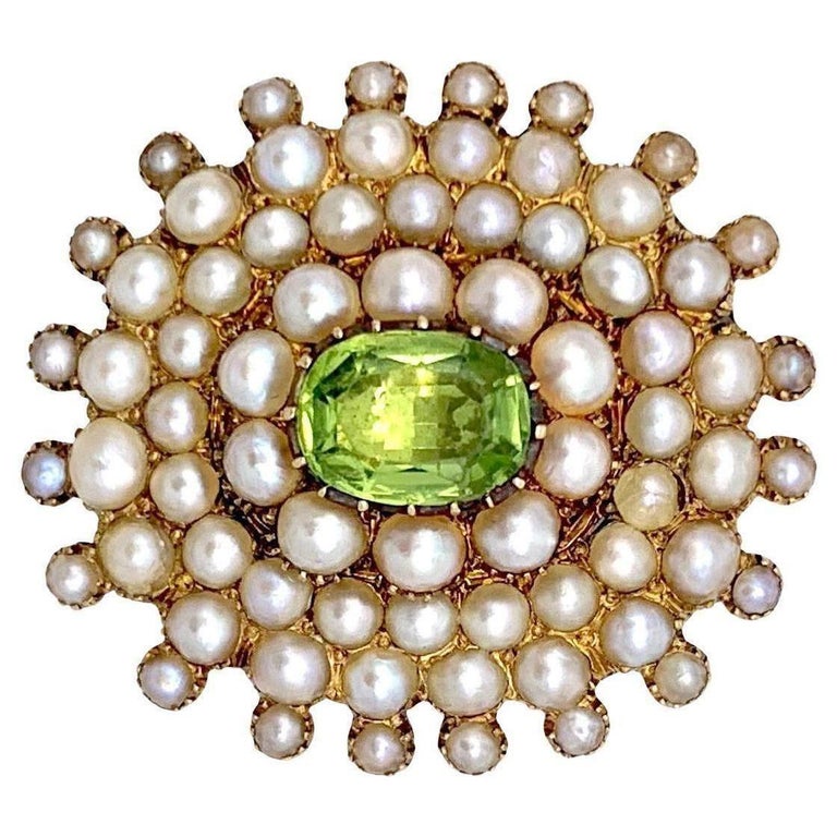 Broche Ancienne En Argent Avec Péridot - Bijou Vintage, Occasion