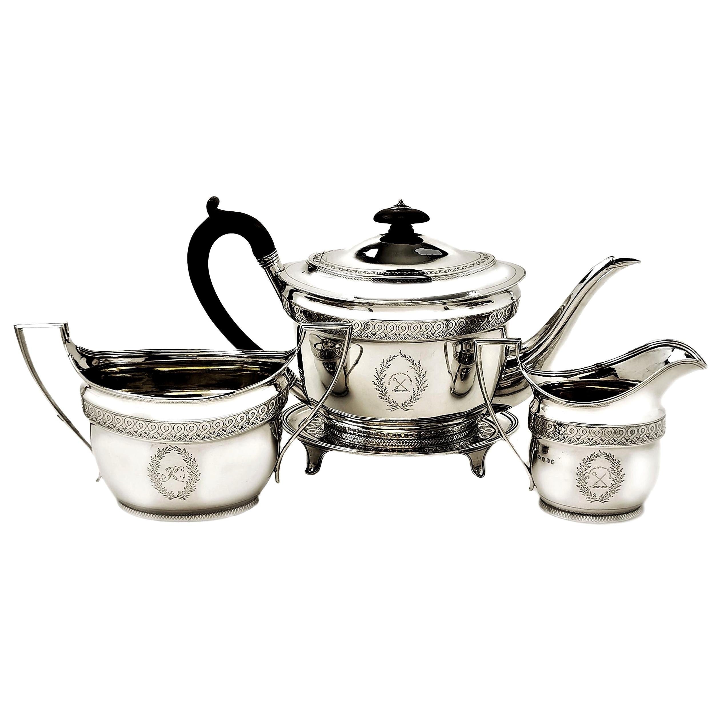 Antique Georgian Sterling Silver 4 Piece Tea Set 1800 Teapot on Tray