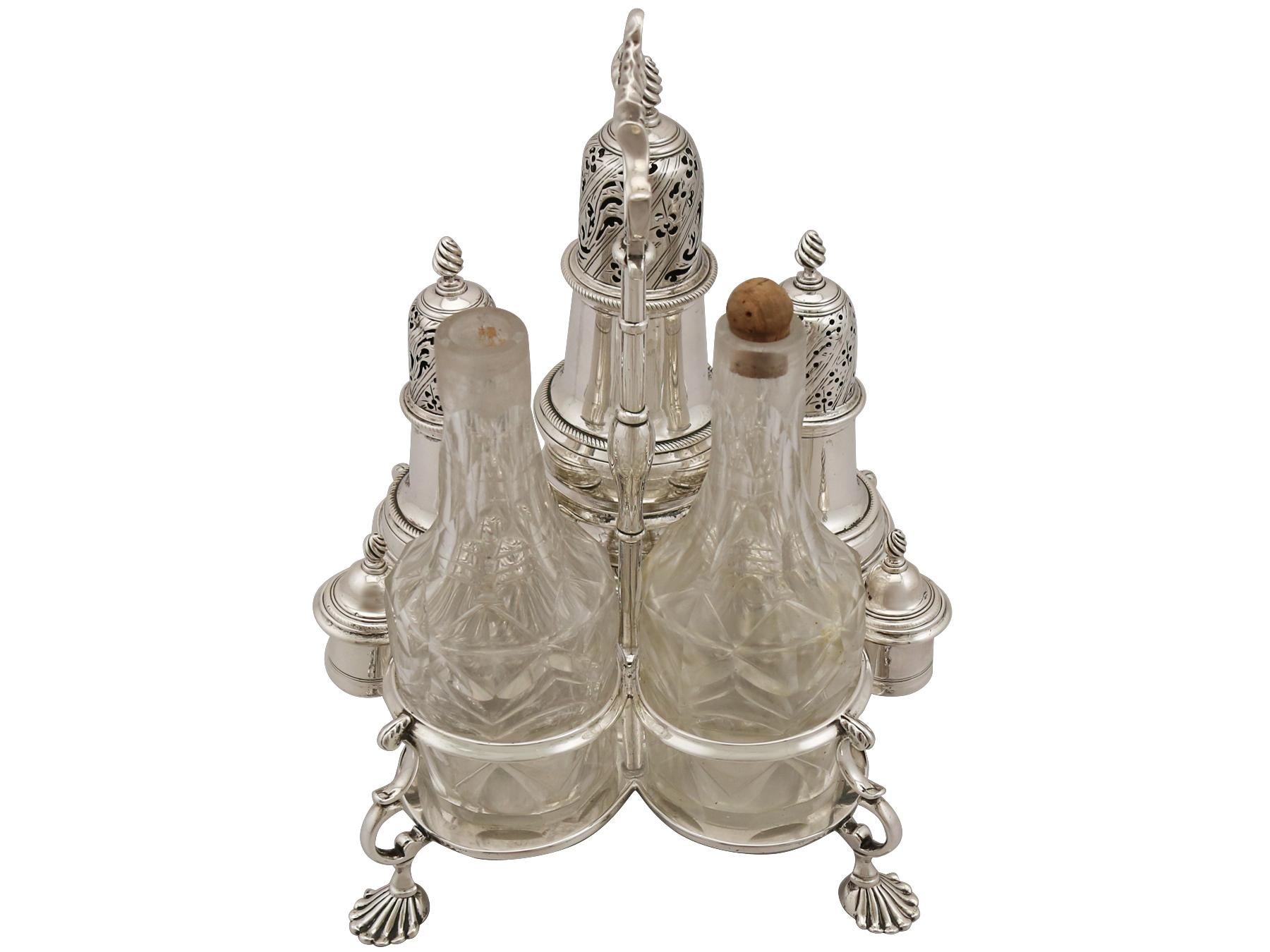 British Antique Georgian Sterling Silver and Cut Glass Cruet Set 1762