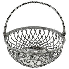 Antique Georgian Sterling Silver Basket 1780 Wire Work Cake / Bread / Serving