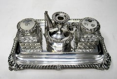 Antique Georgian Sterling Silver Crystal Desk Inkstand Joseph Craddock 1819