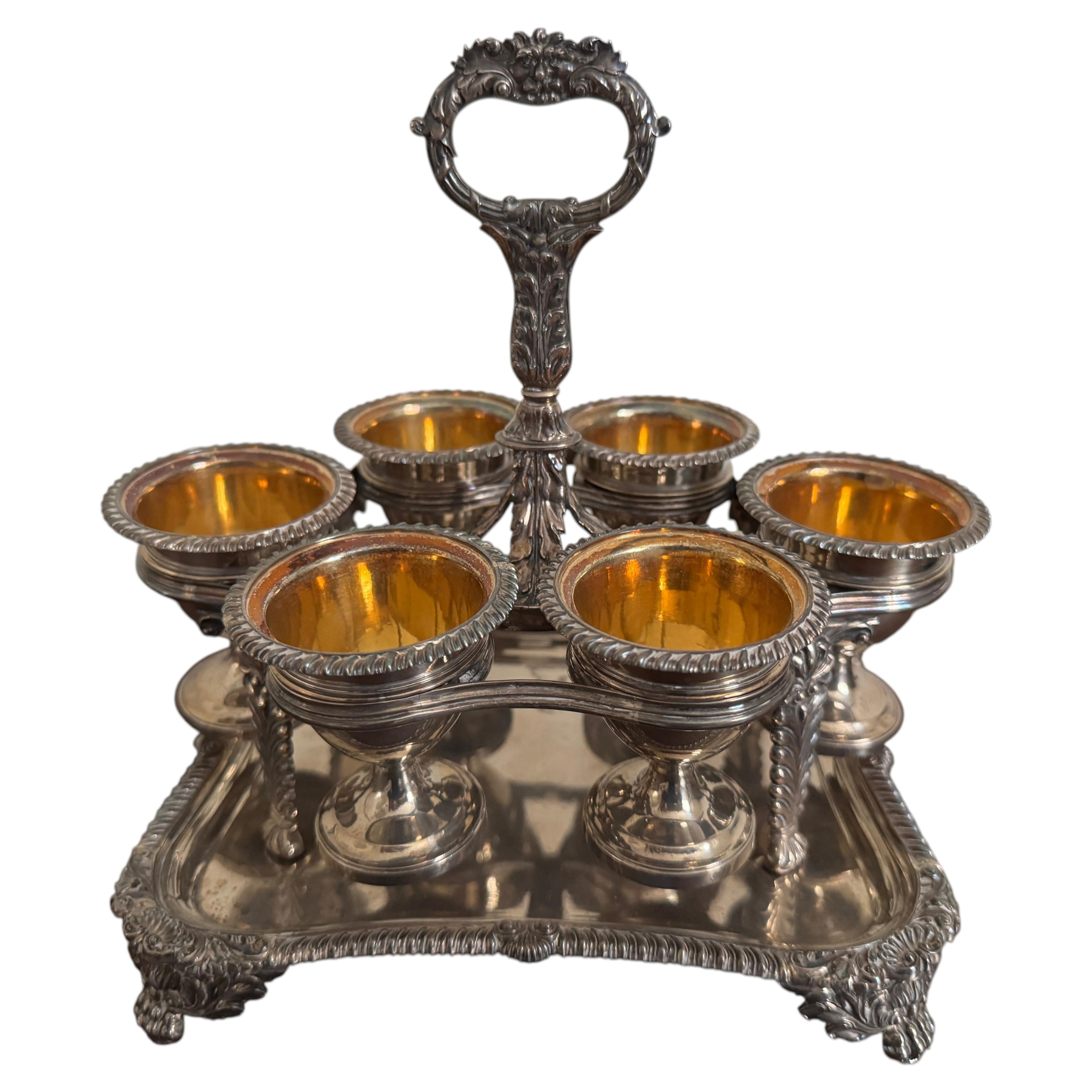 Antique Georgian Sterling Silver Egg Cruet Stand, by William Burwash London 1820 For Sale