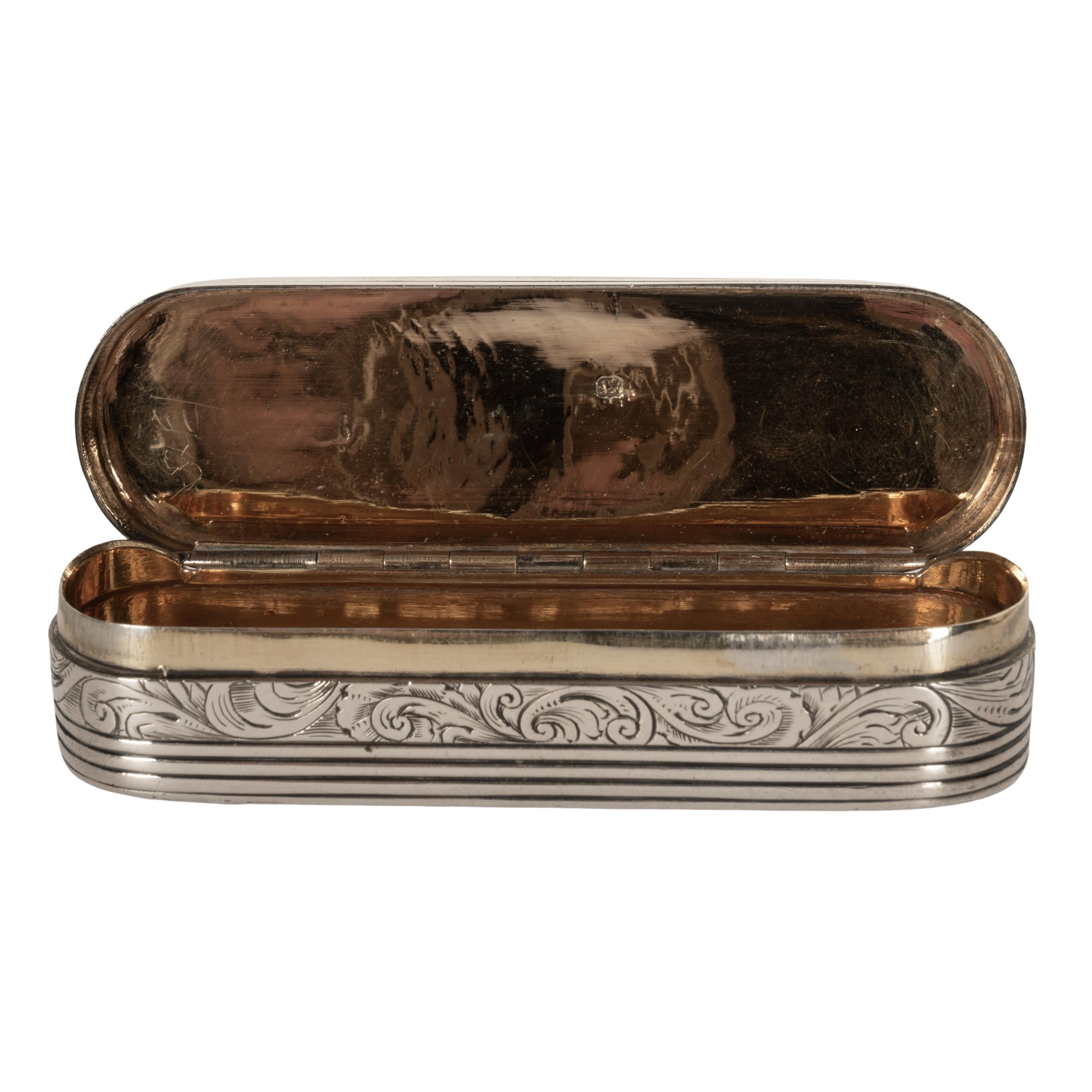 Antique Georgian Sterling Silver Gilt Engraved Toothpick Snuff Box London 1797 8