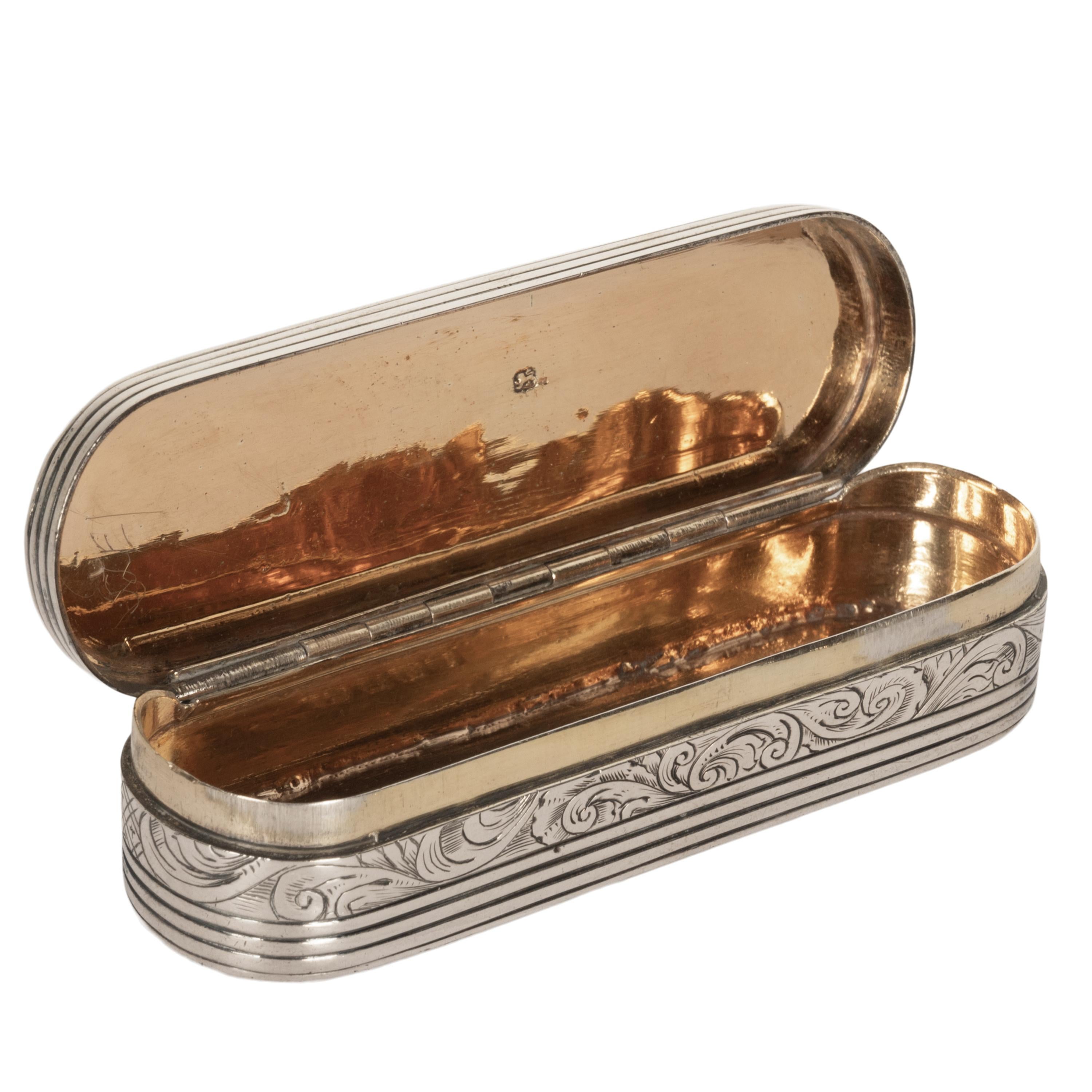 Antique Georgian Sterling Silver Gilt Engraved Toothpick Snuff Box London 1797 1