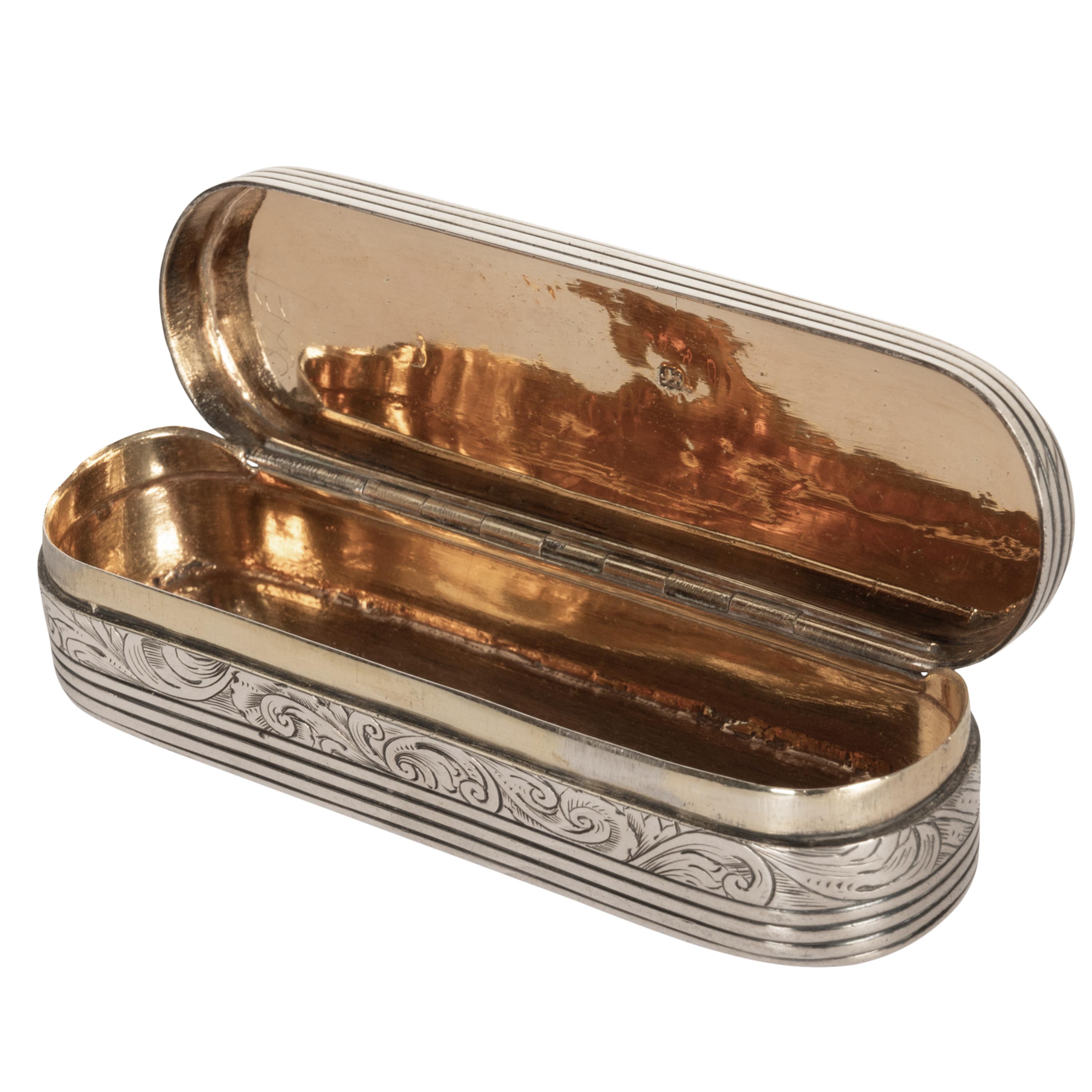 Antique Georgian Sterling Silver Gilt Engraved Toothpick Snuff Box London 1797 2