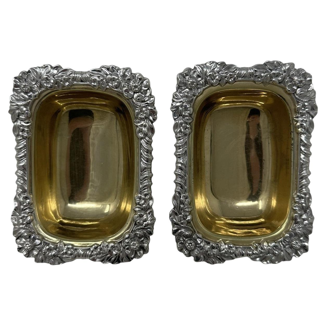 Antiguo par de saleros georgianos de plata de ley dorada 1817 Kirby Waterhouse