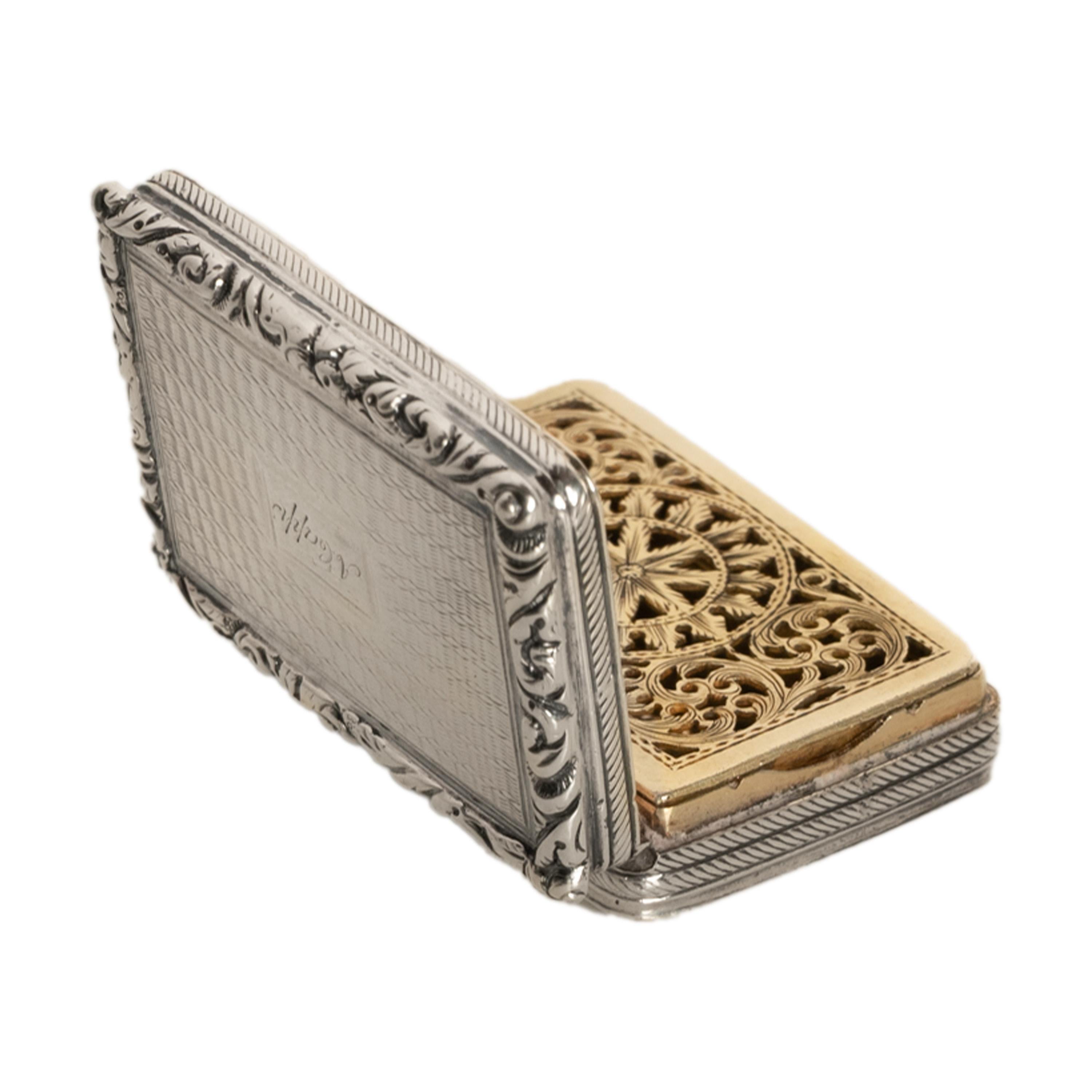 Antike georgische Sterling Silber vergoldet Vinaigrette Birmingham William Simpson im Angebot 2