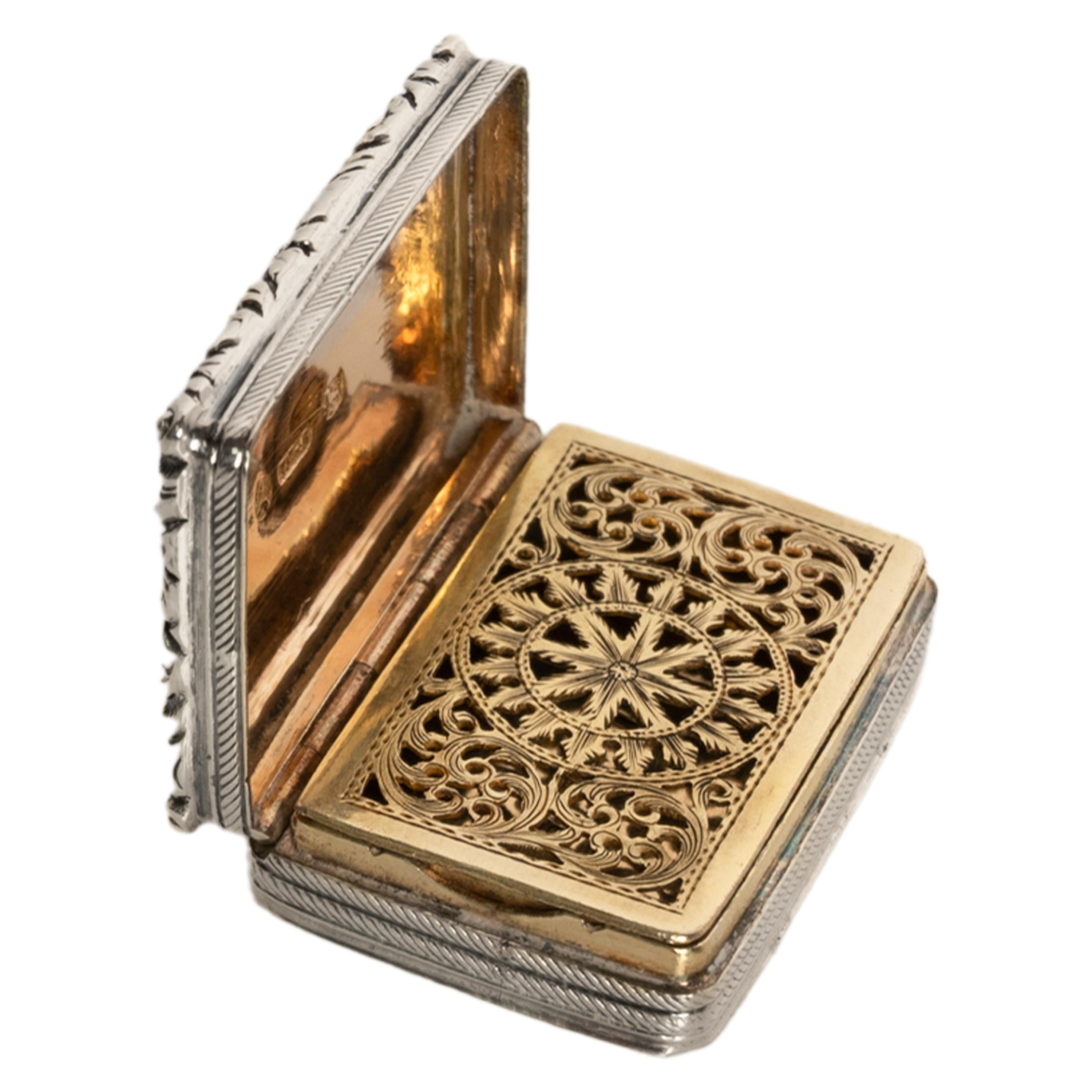 Antike georgische Sterling Silber vergoldet Vinaigrette Birmingham William Simpson im Angebot 3
