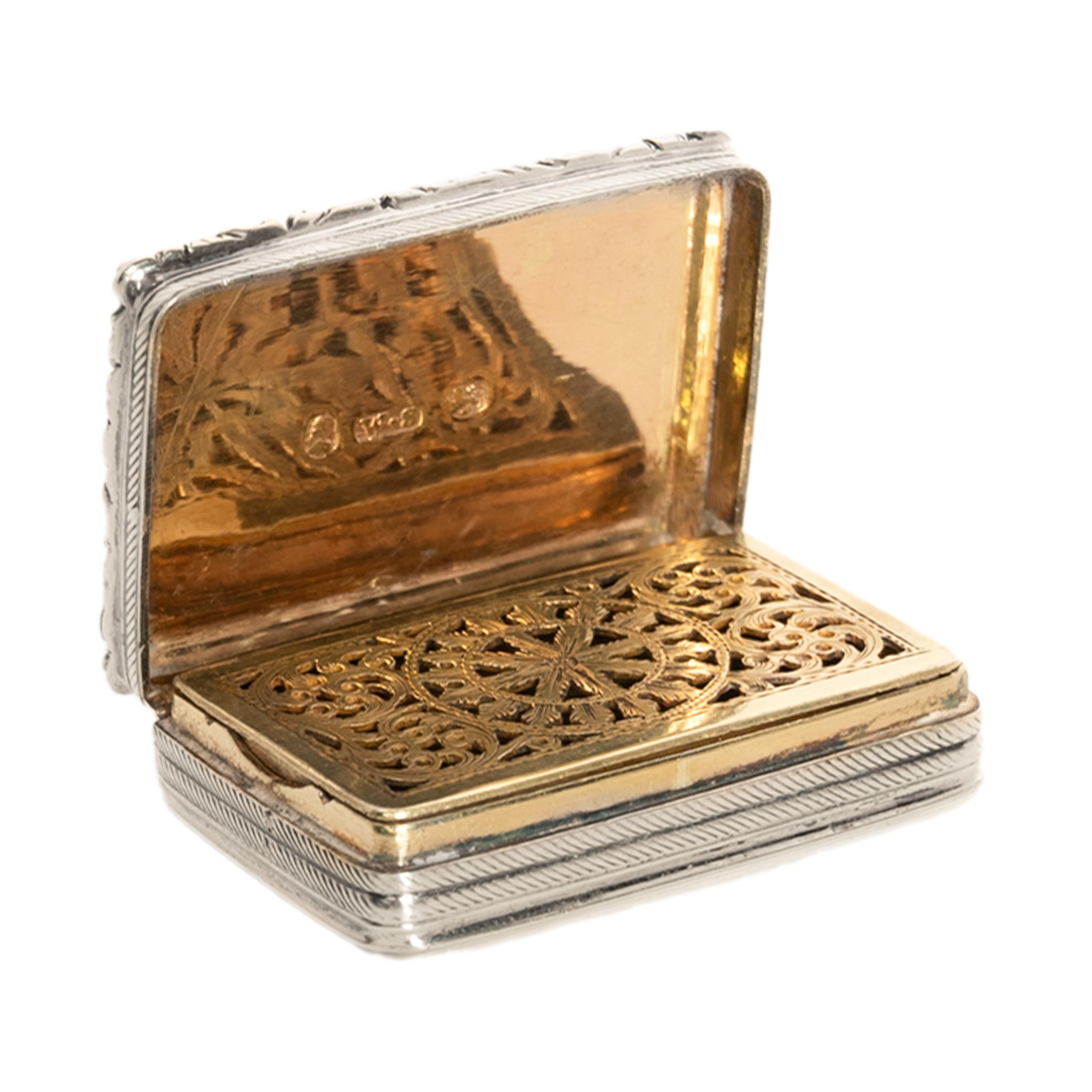 Antike georgische Sterling Silber vergoldet Vinaigrette Birmingham William Simpson im Angebot 4
