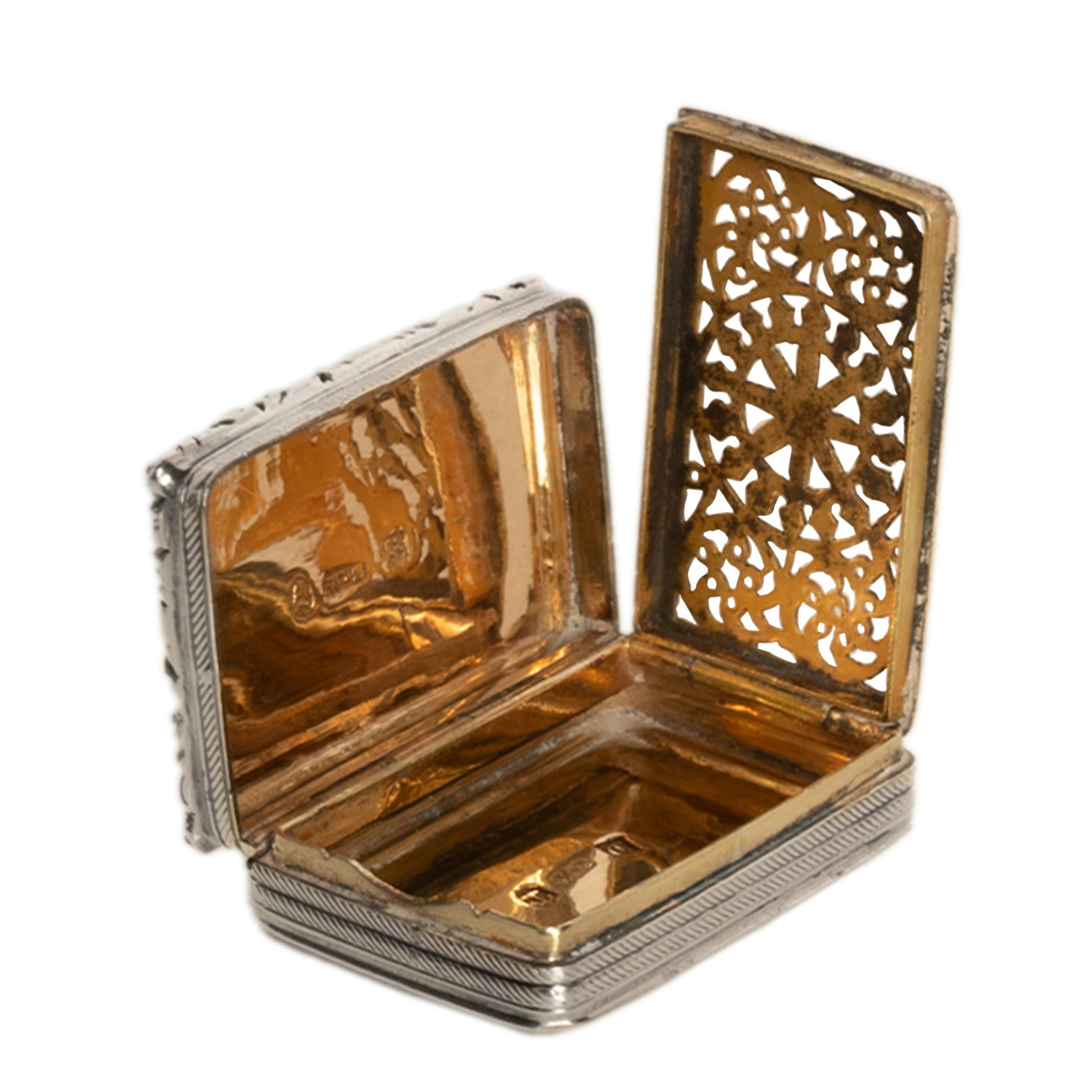 Antike georgische Sterling Silber vergoldet Vinaigrette Birmingham William Simpson im Angebot 5