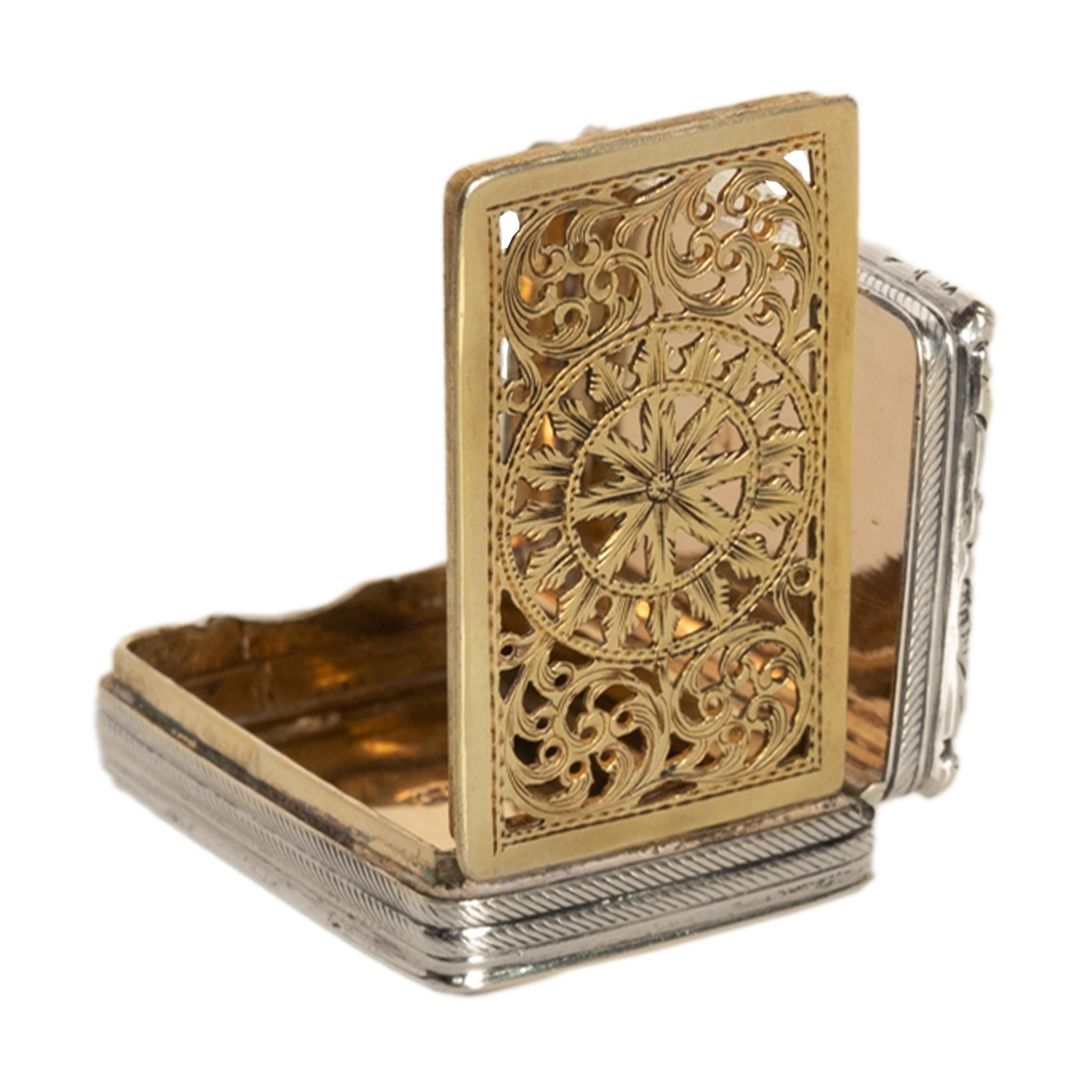 Antike georgische Sterling Silber vergoldet Vinaigrette Birmingham William Simpson im Angebot 6