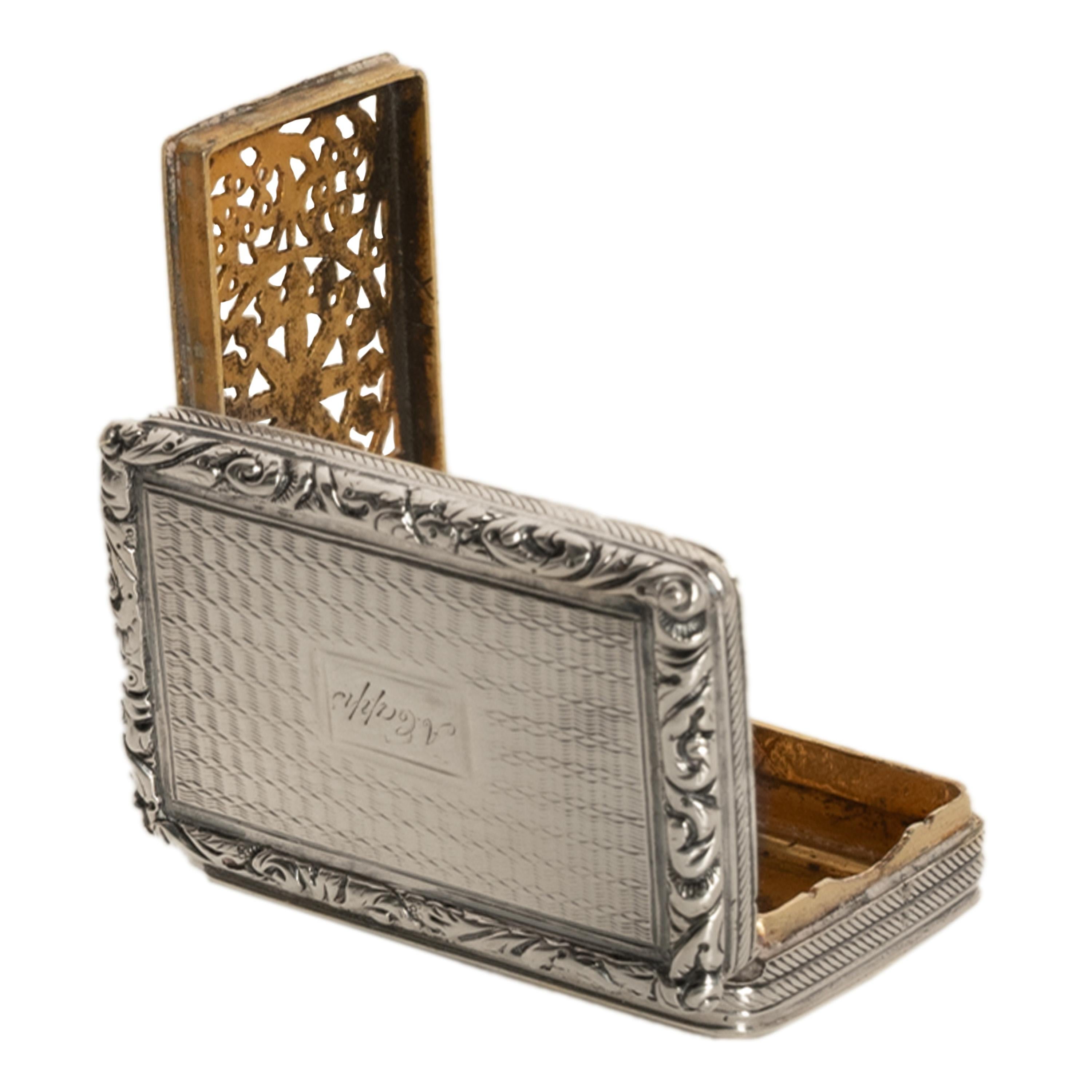 Antike georgische Sterling Silber vergoldet Vinaigrette Birmingham William Simpson im Angebot 7