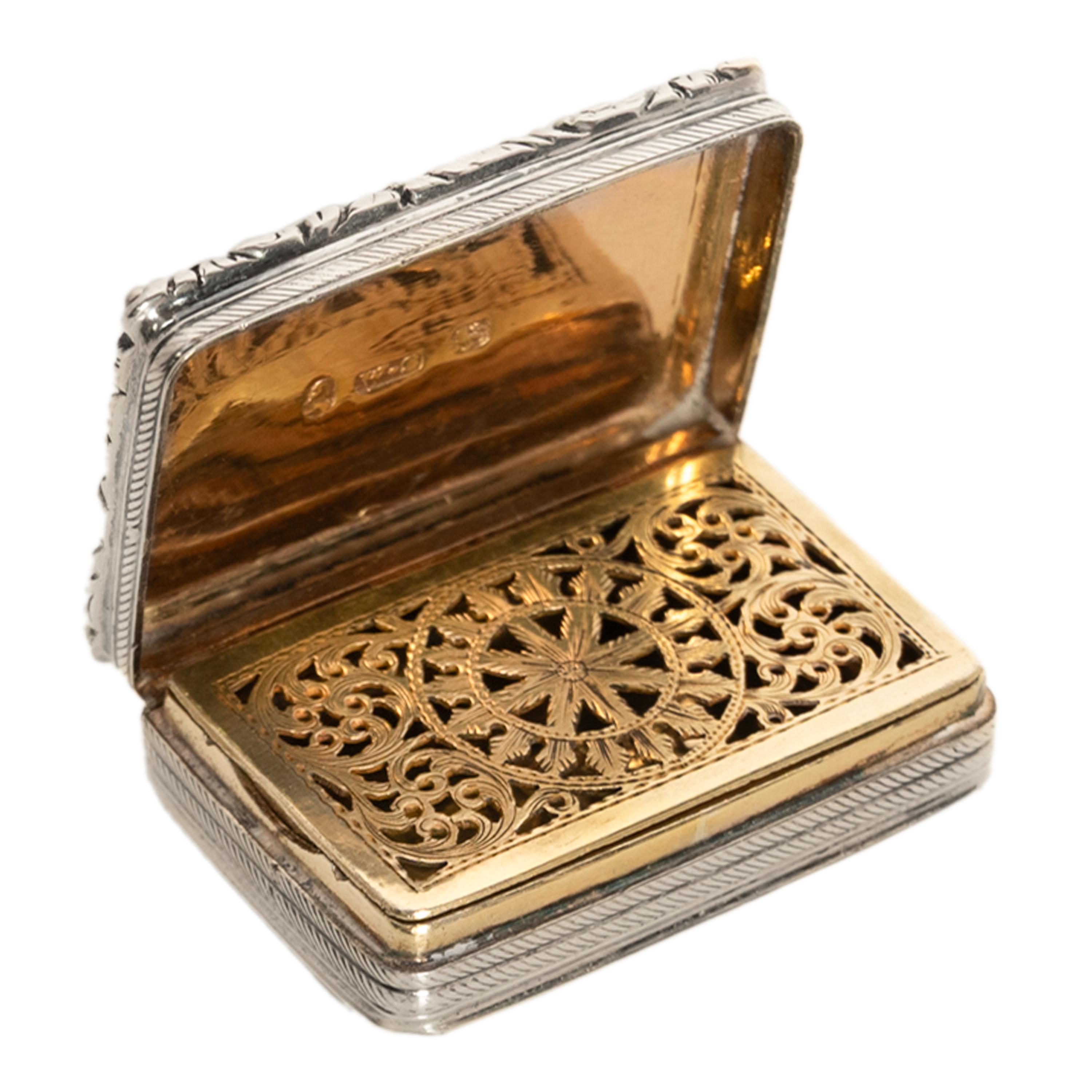 Antike georgische Sterling Silber vergoldet Vinaigrette Birmingham William Simpson im Angebot 8