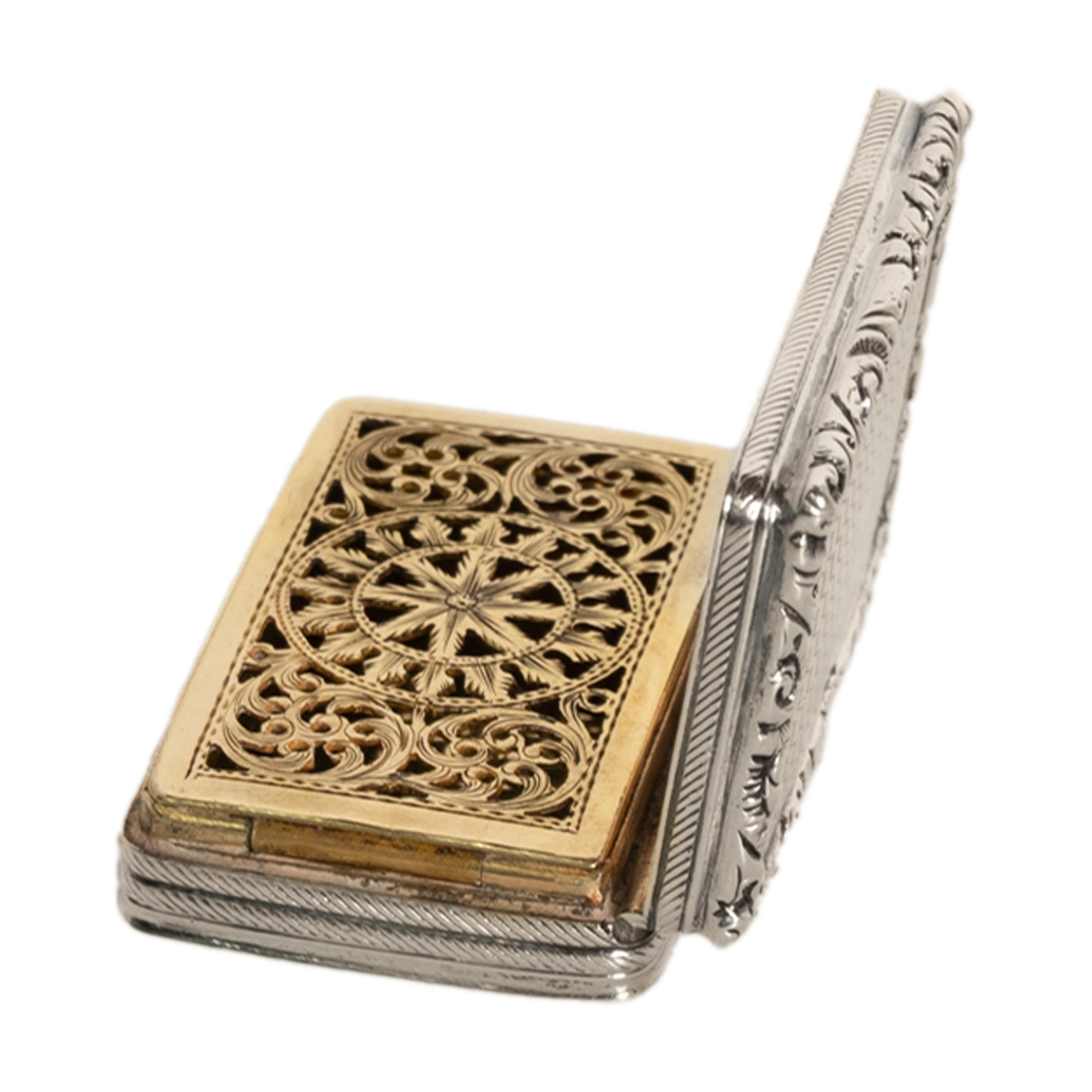 Antike georgische Sterling Silber vergoldet Vinaigrette Birmingham William Simpson (19. Jahrhundert) im Angebot