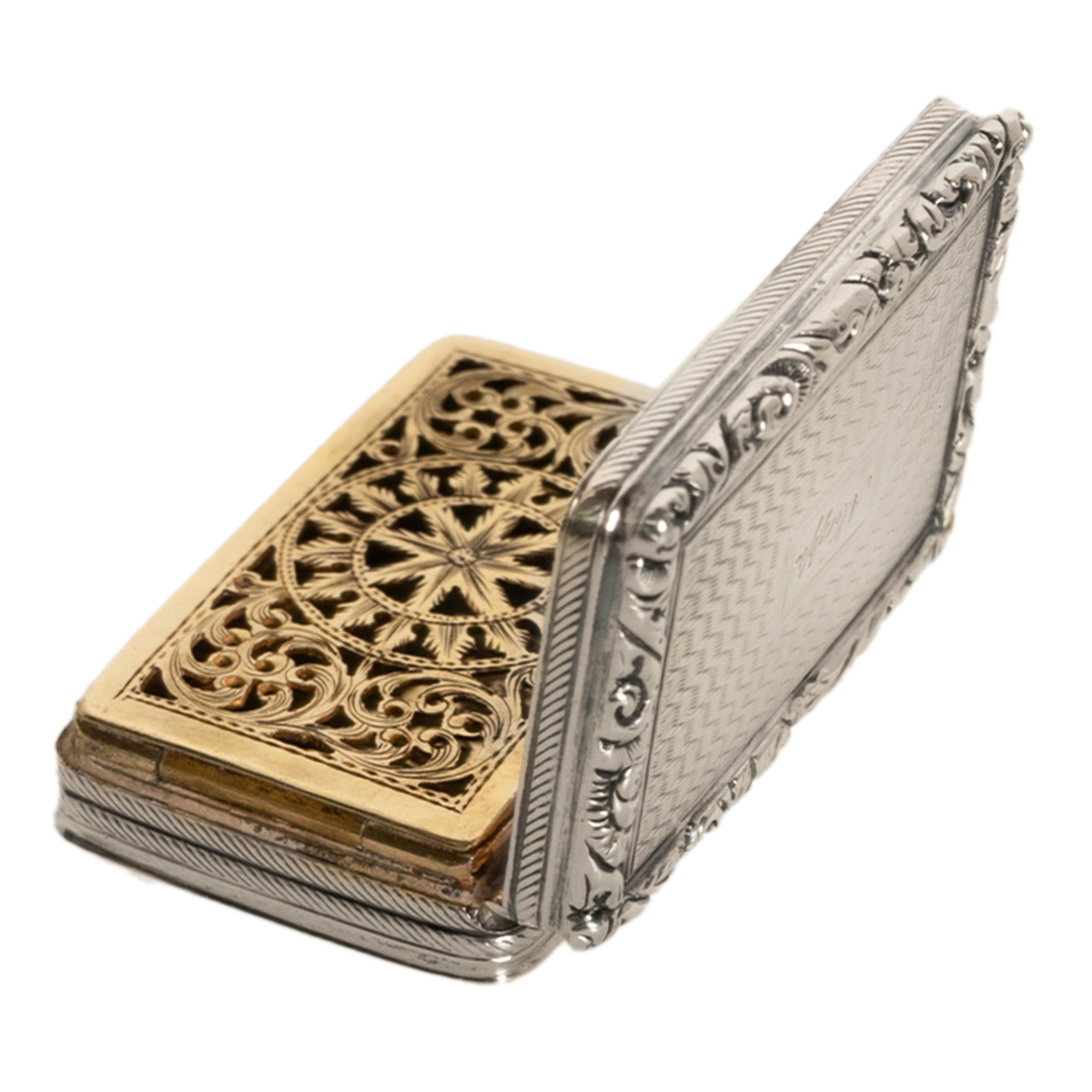 Antike georgische Sterling Silber vergoldet Vinaigrette Birmingham William Simpson (Sterlingsilber) im Angebot