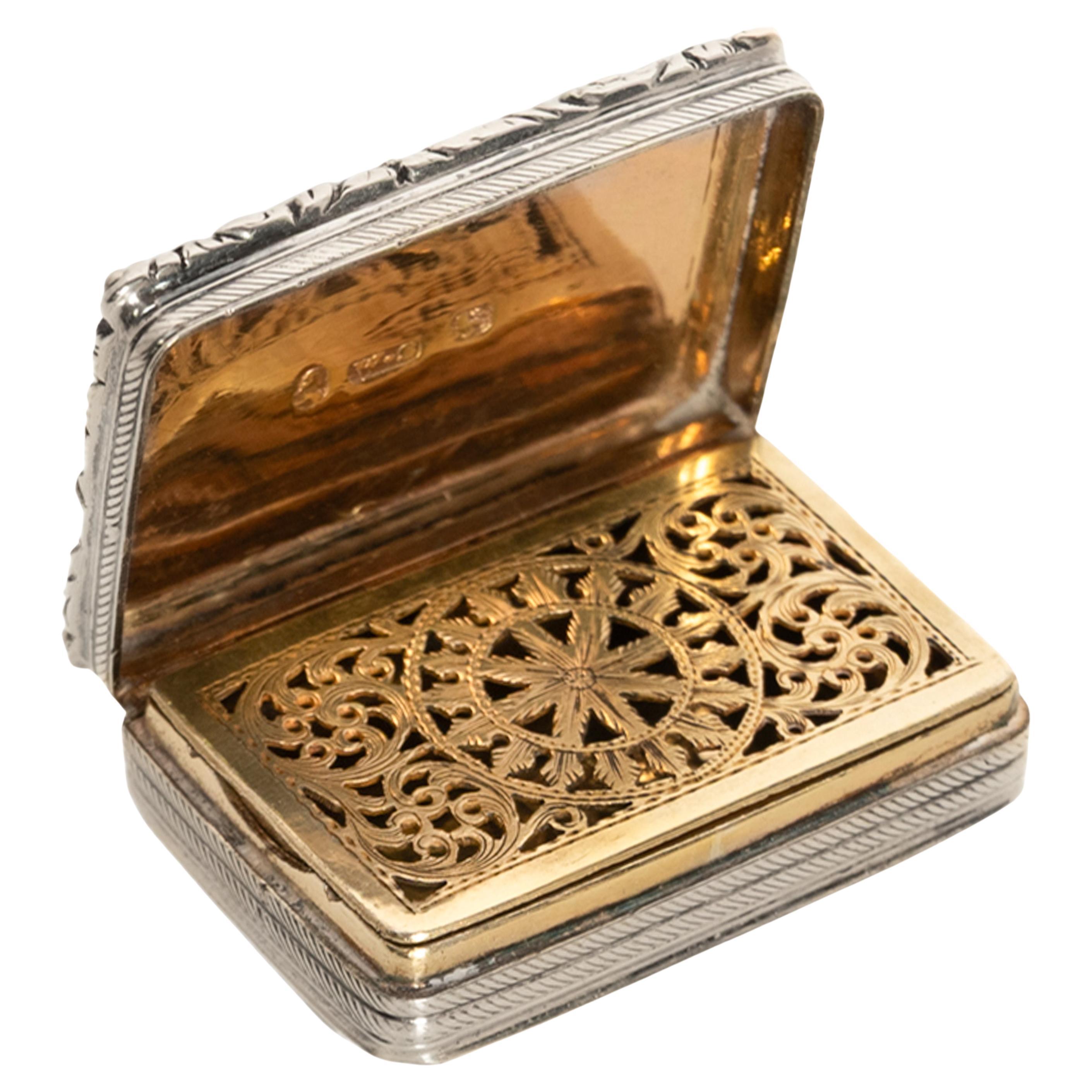Antike georgische Sterling Silber vergoldet Vinaigrette Birmingham William Simpson im Angebot