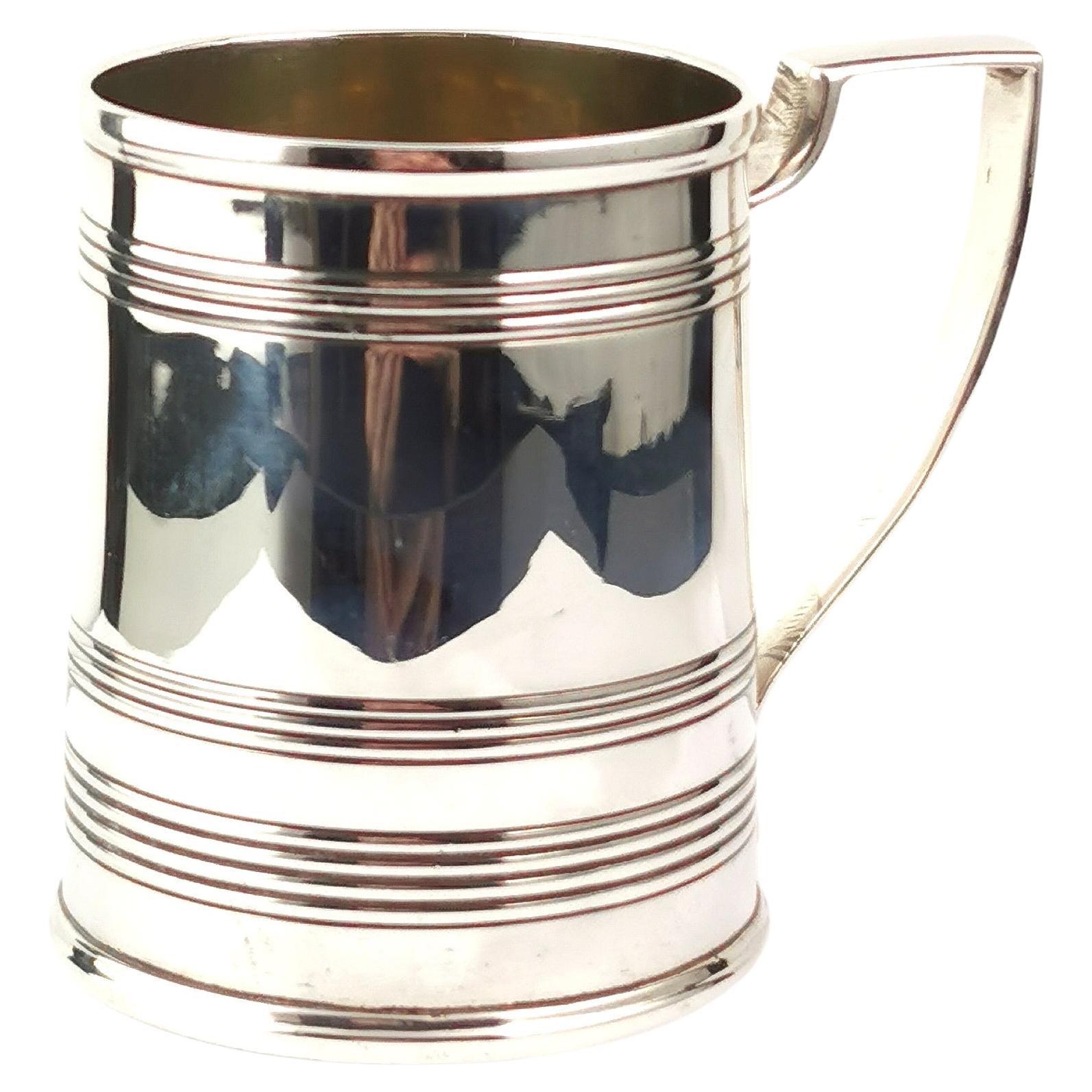 Antique Georgian sterling silver half pint mug, tankard 
