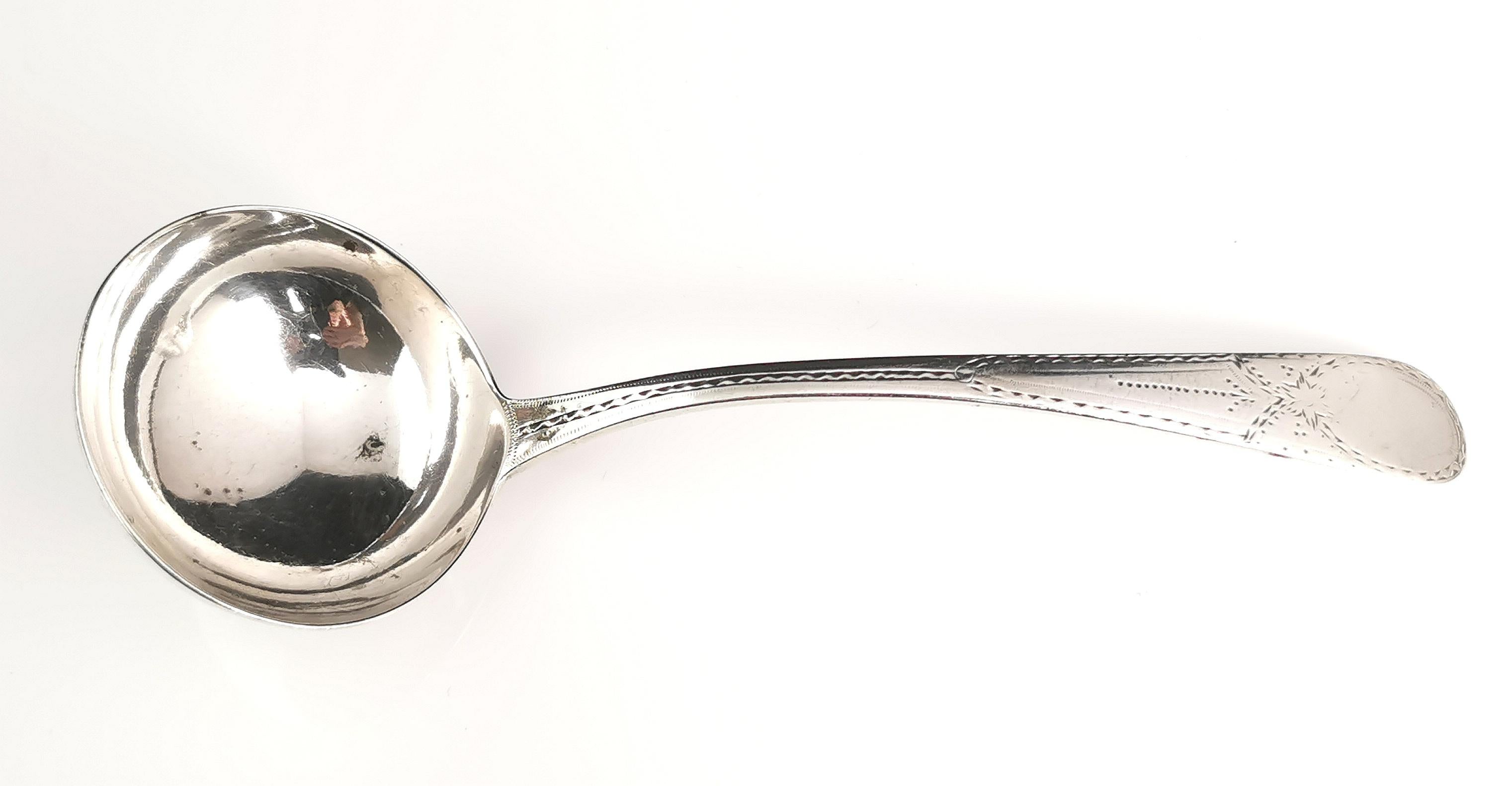 British Antique Georgian Sterling Silver Ladle, 18th Century For Sale