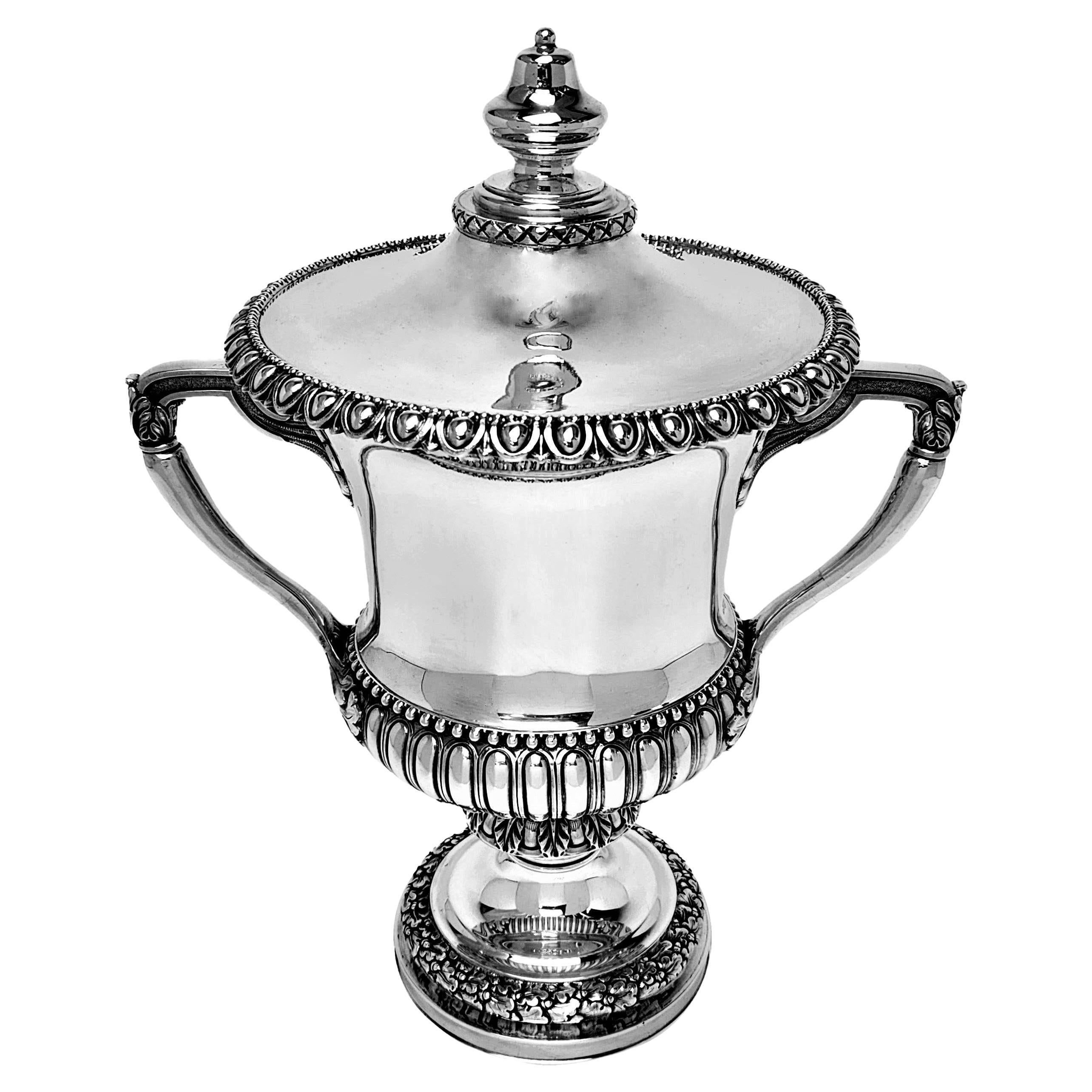 Antique Georgian Sterling Silver Lidded Cup Trophy Wine Champagne Cooler, 1824