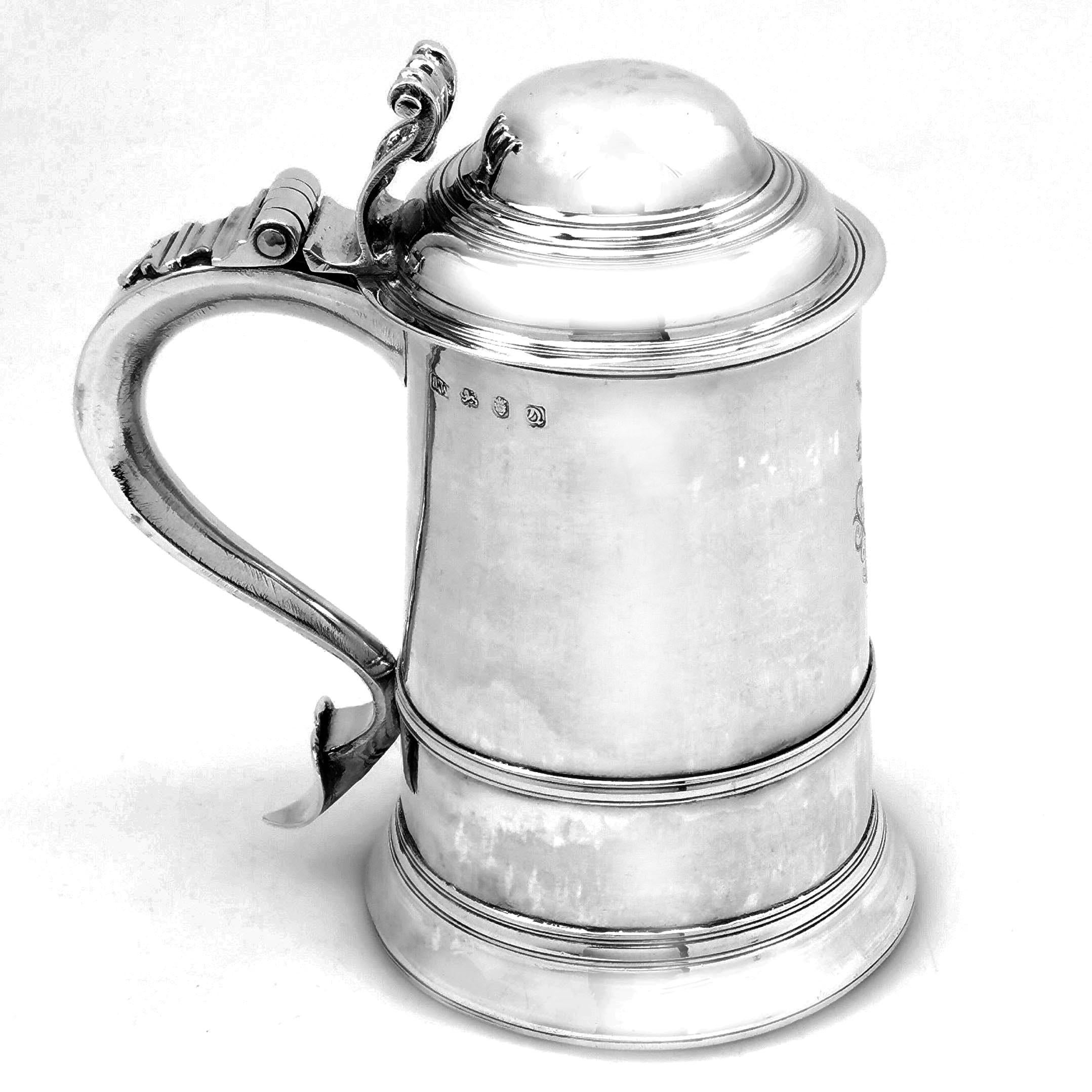 Antike georgische Sterling Silber Deckelkrug / Bierkrug 1771 (Englisch) im Angebot