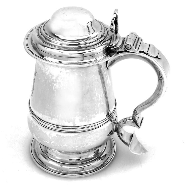 Antique Georgian Sterling Silver Lidded Tankard / Beer Mug 1780 In Good Condition For Sale In London, GB