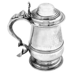 Antique Georgian Sterling Silver Lidded Tankard / Beer Mug 1780