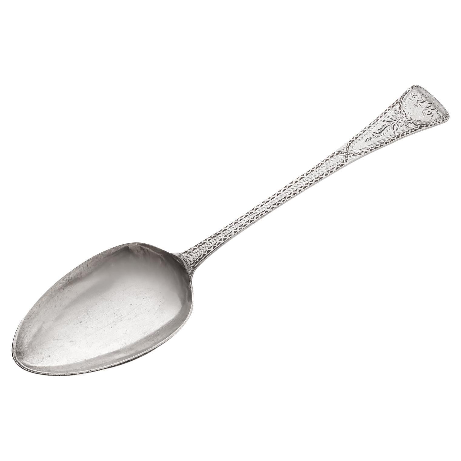 Antique Georgian Sterling Silver Ornate Spoon, 1800s  For Sale