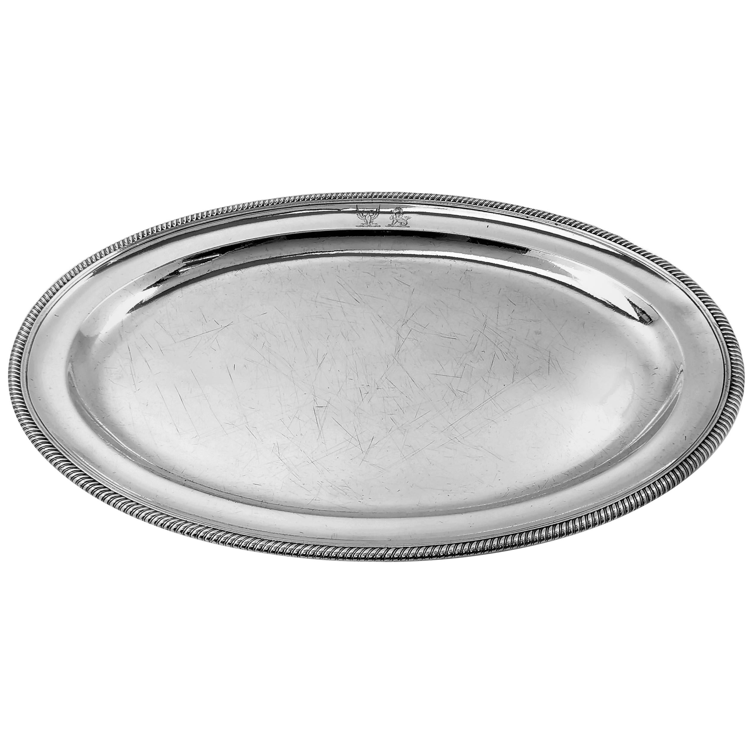 Antique Georgian Sterling Silver Oval Meat Dish Serving Platter Tray, 1806 For Sale