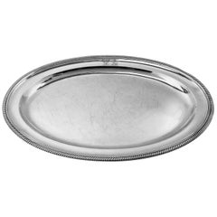 Antique Georgian Sterling Silver Oval Meat Dish Serving Platter Tray, 1806