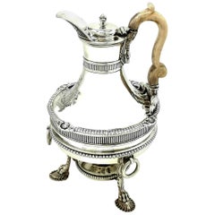 Antigua tetera georgiana de plata de ley Paul Storr Biggin / Coffee Kettle on Stand 1810