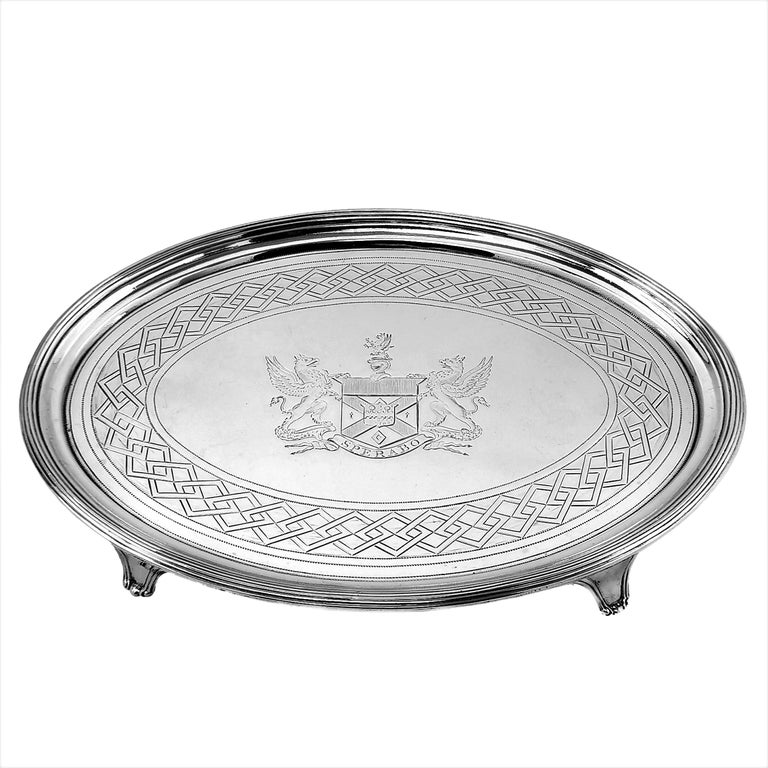 Antique Georgian Sterling Silver Salver Oval Tray Platter, 1802 In Good Condition In London, GB